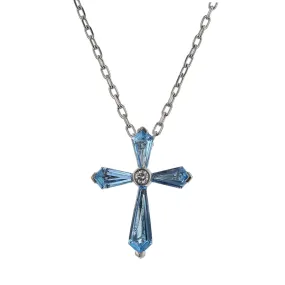 Swiss Blue Topaz and Diamond Cross Pendant Necklace