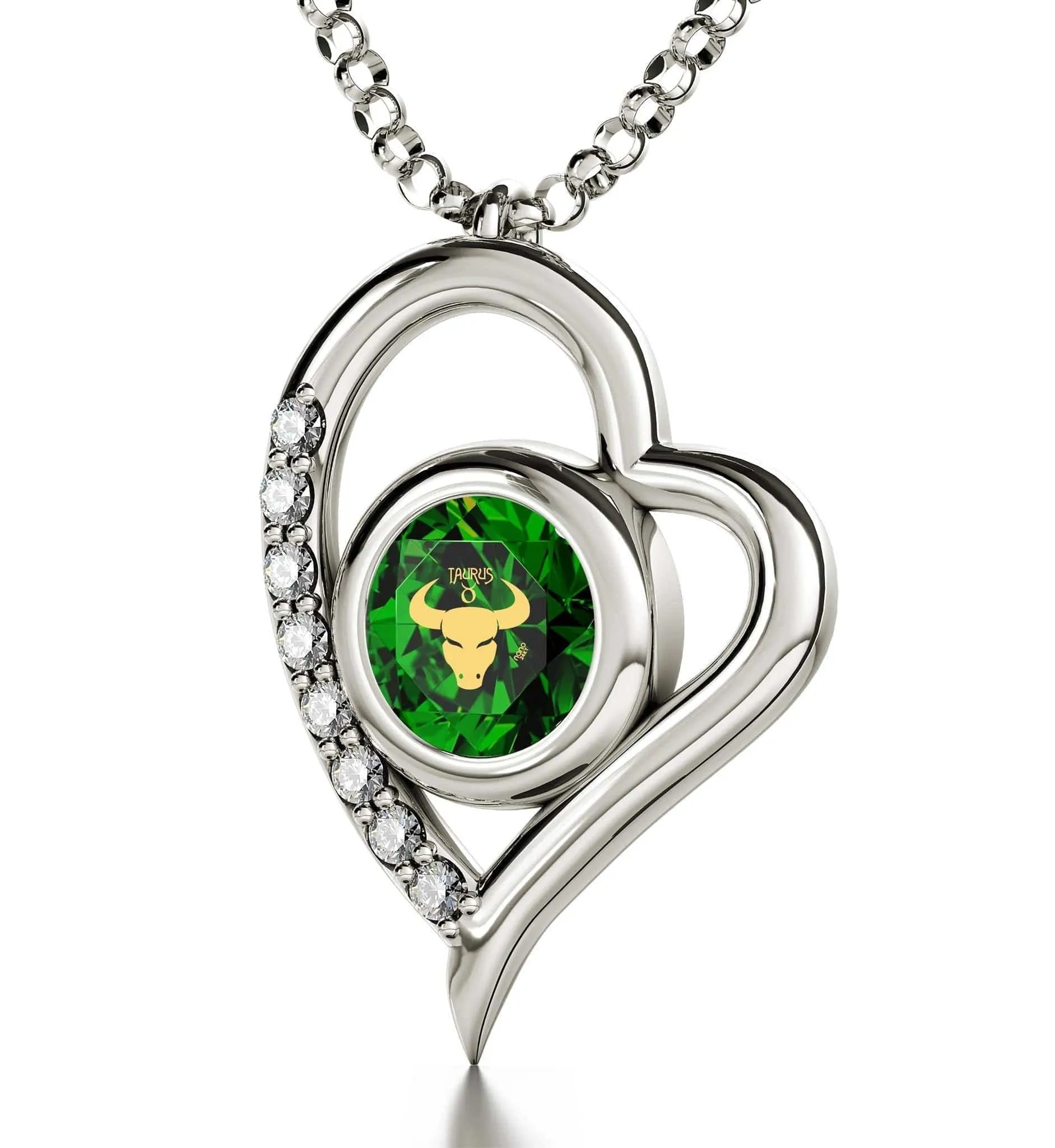 Taurus Sign, 14k White Gold Diamonds Necklace, Swarovski