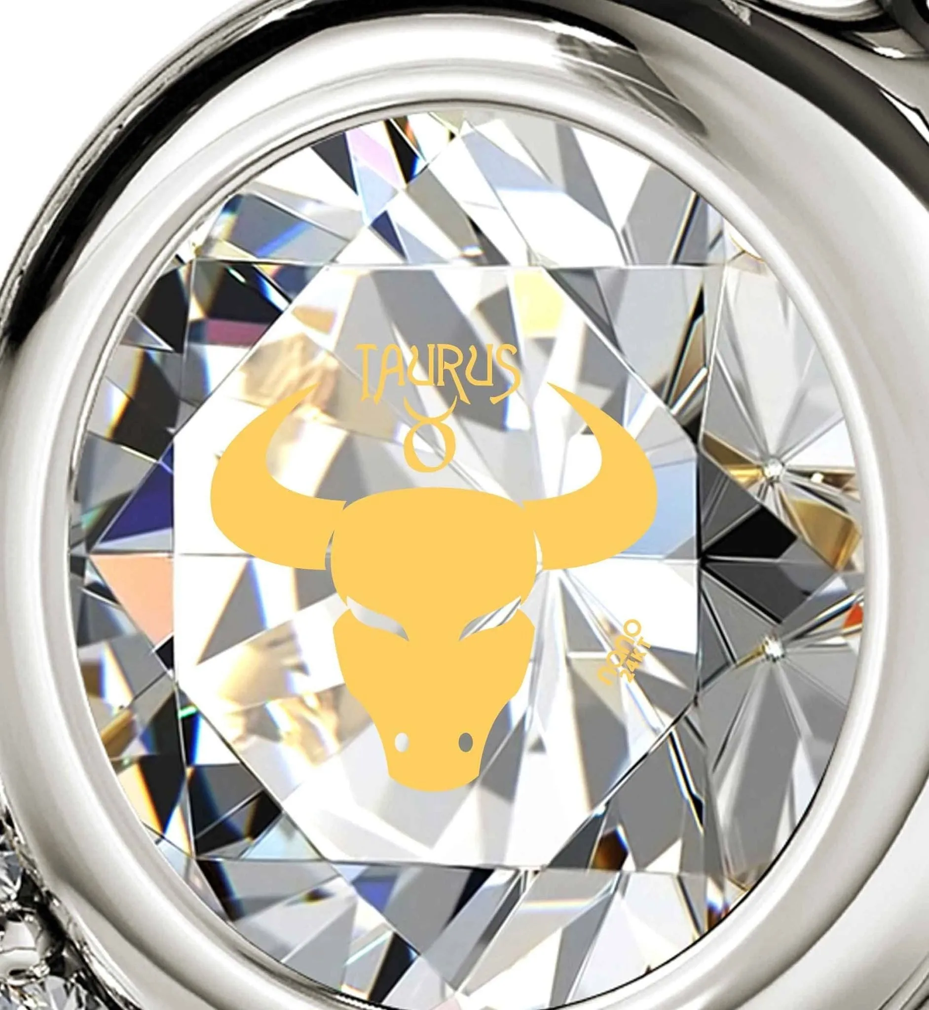 Taurus Sign, 14k White Gold Diamonds Necklace, Swarovski