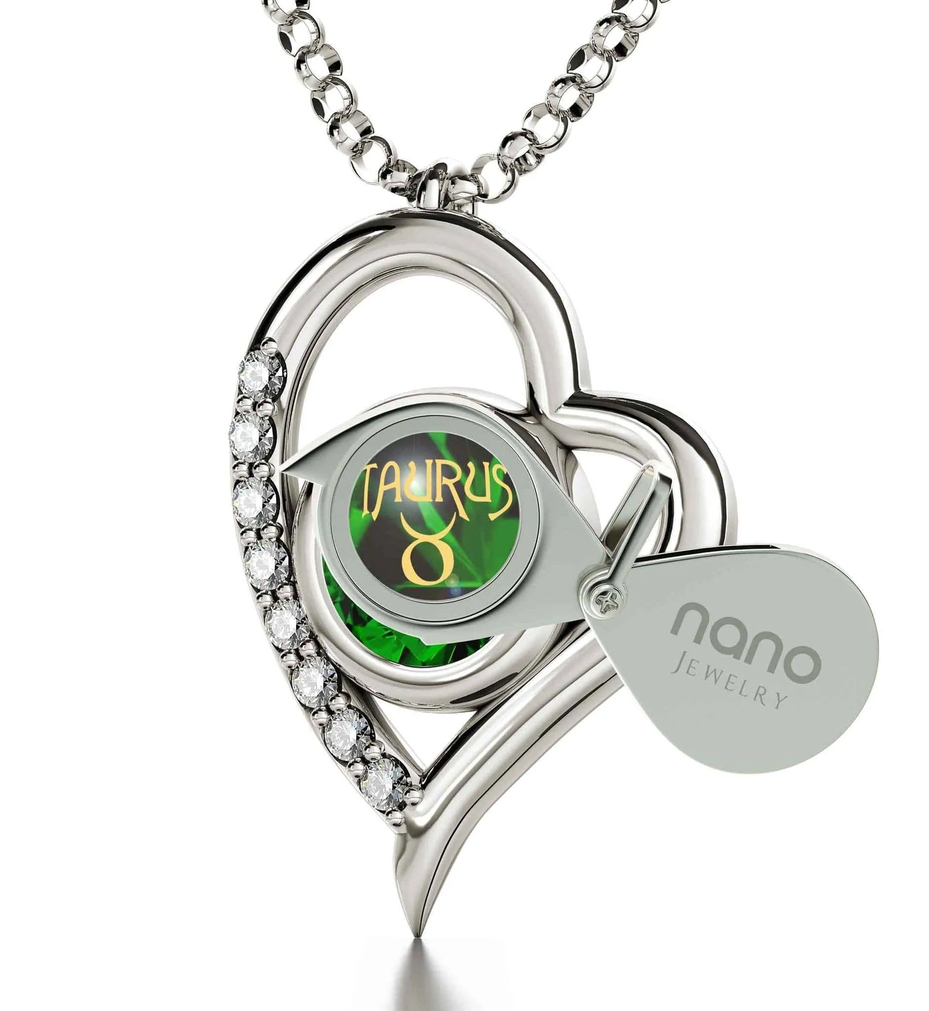 Taurus Sign, 14k White Gold Diamonds Necklace, Swarovski