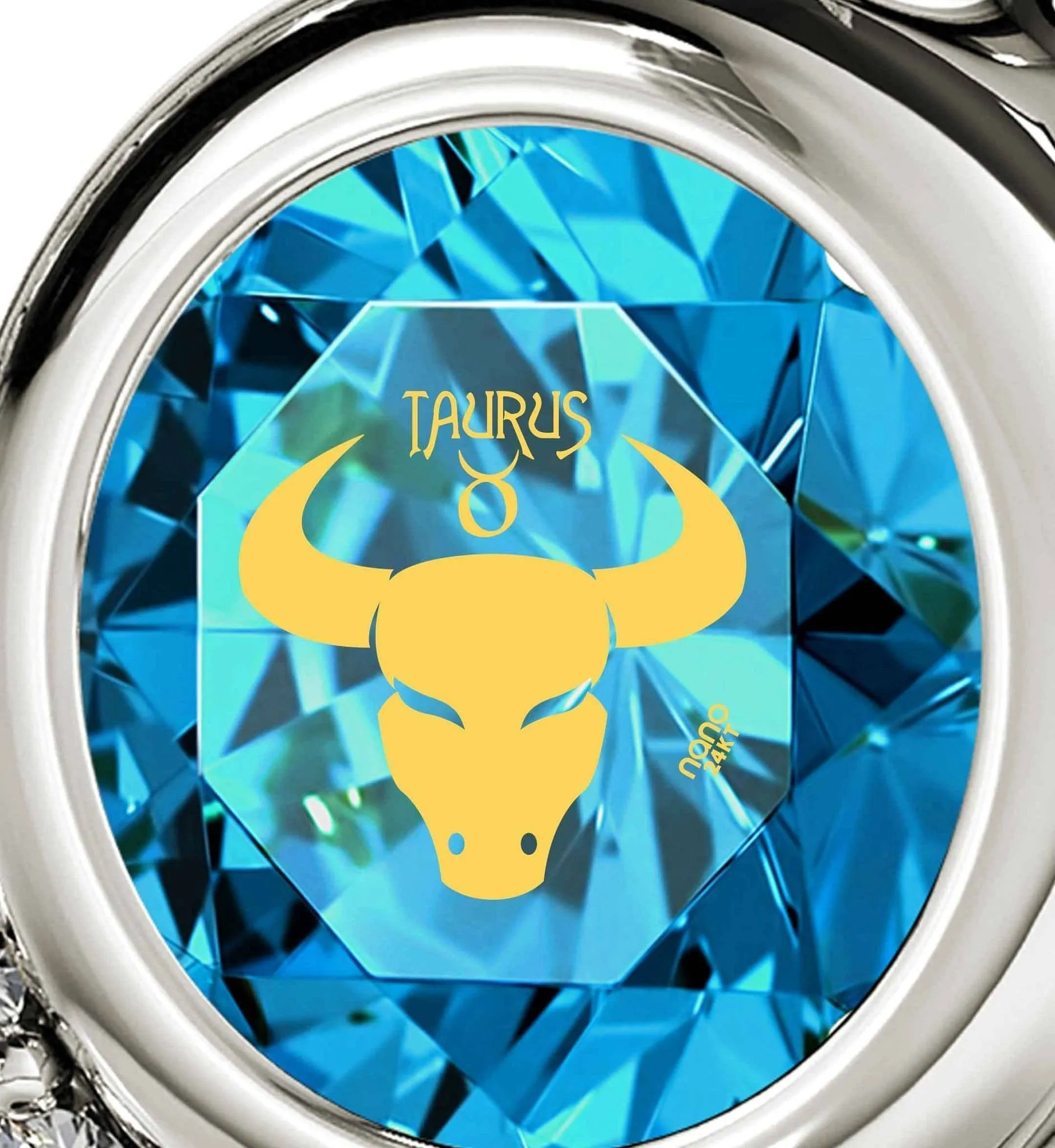 Taurus Sign, 14k White Gold Diamonds Necklace, Swarovski