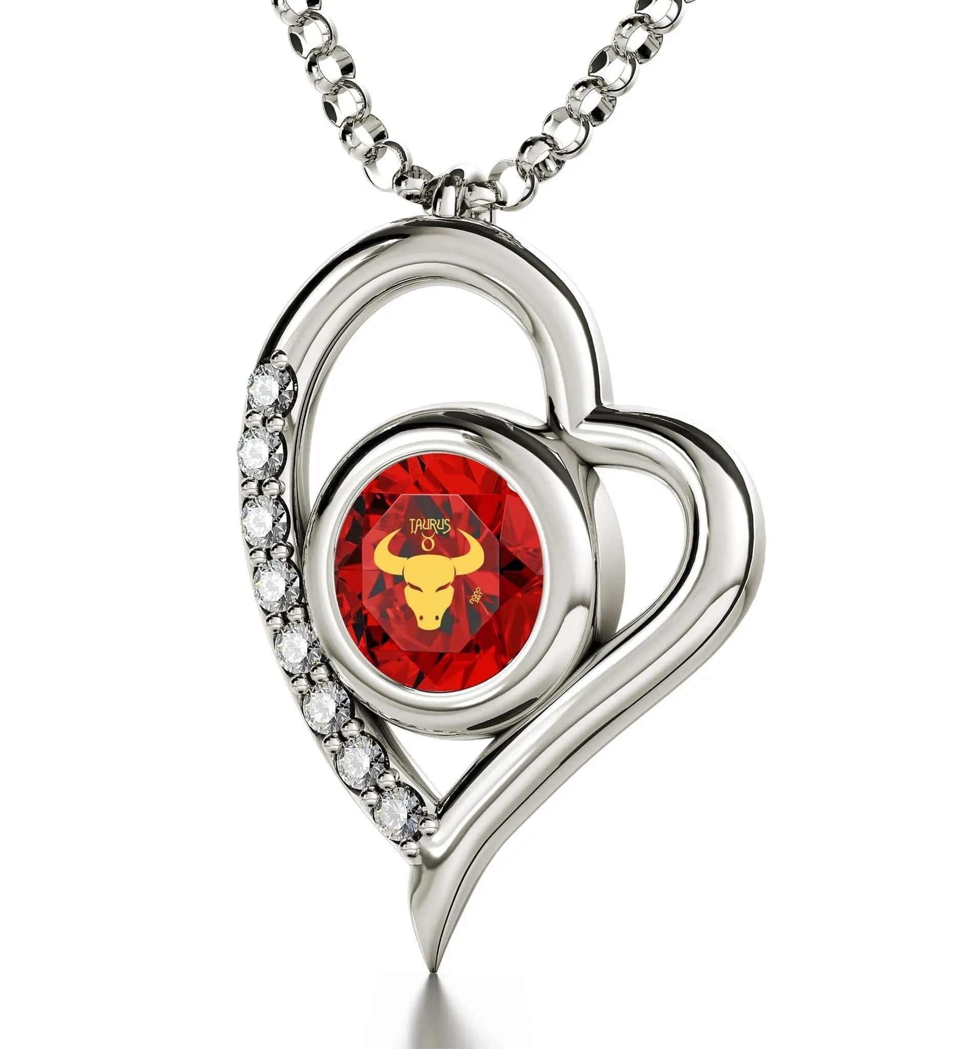 Taurus Sign, 14k White Gold Diamonds Necklace, Swarovski