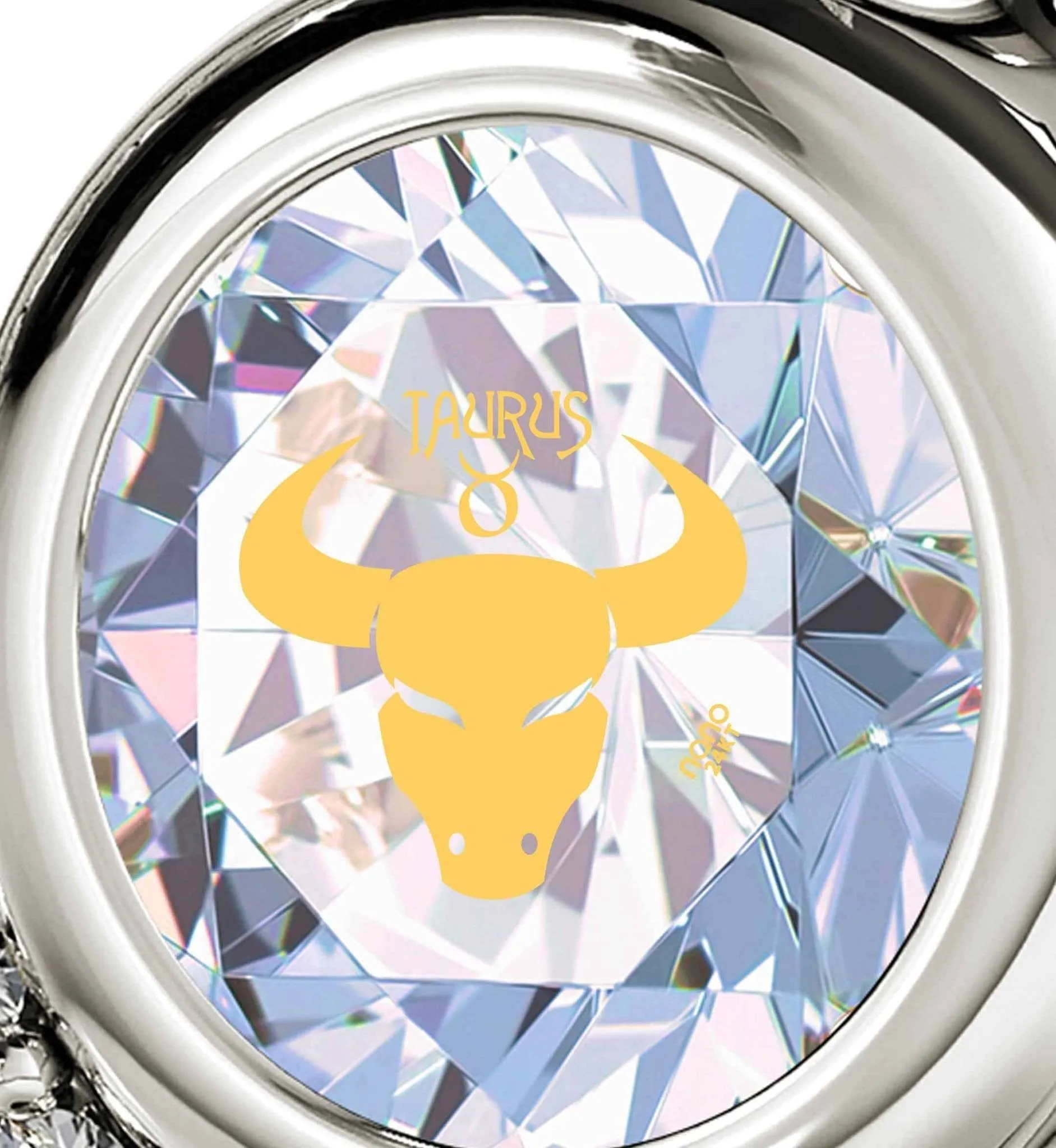 Taurus Sign, 14k White Gold Diamonds Necklace, Swarovski