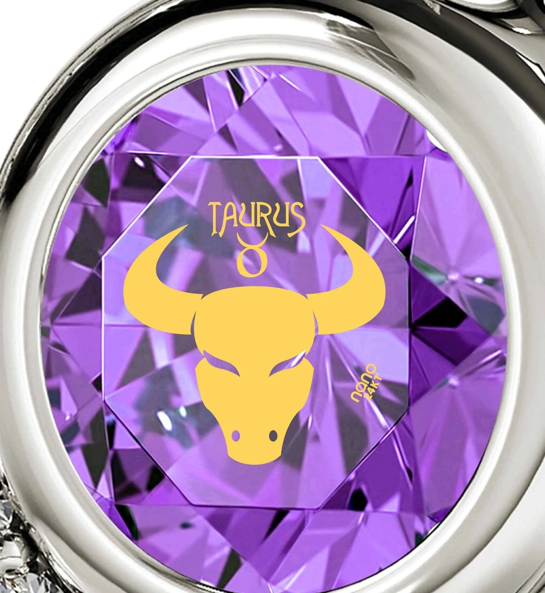 Taurus Sign, 14k White Gold Diamonds Necklace, Swarovski
