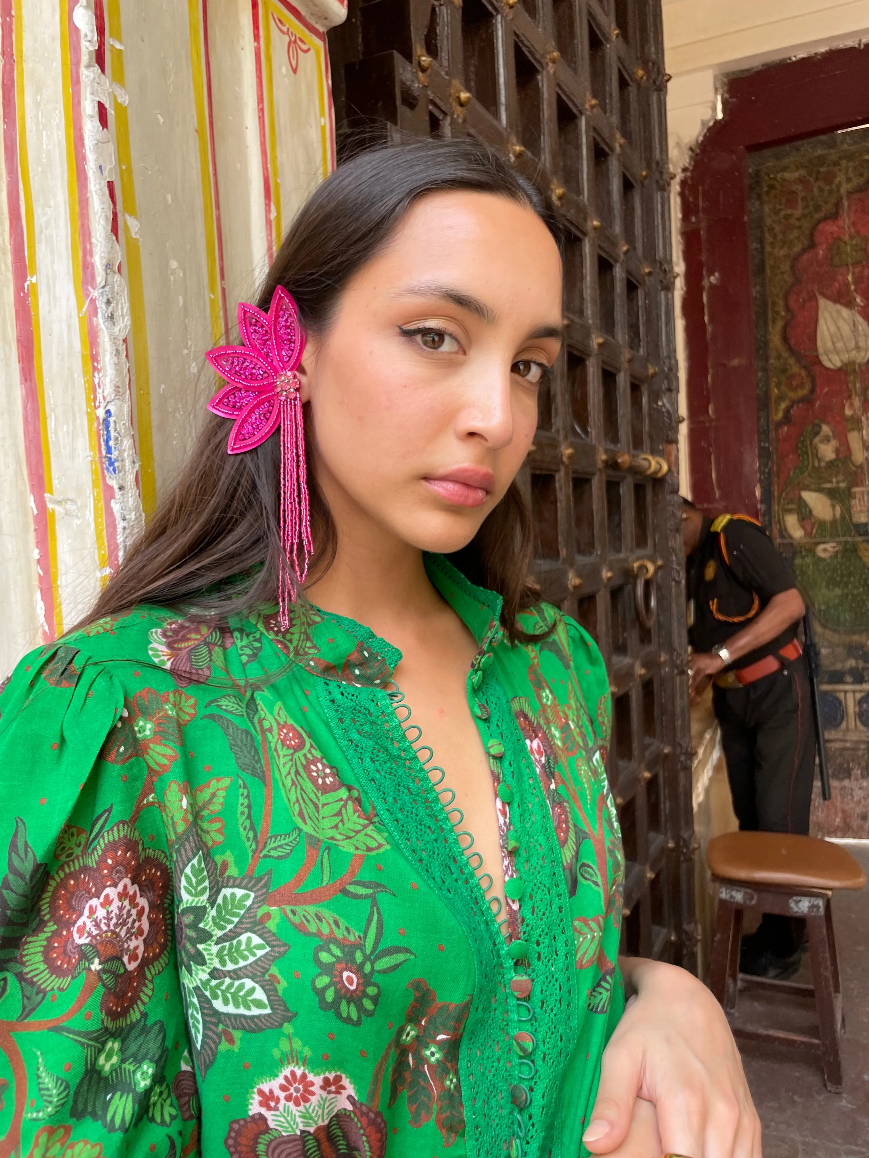 The Future is Fuchsia Sequin Floral Earrings