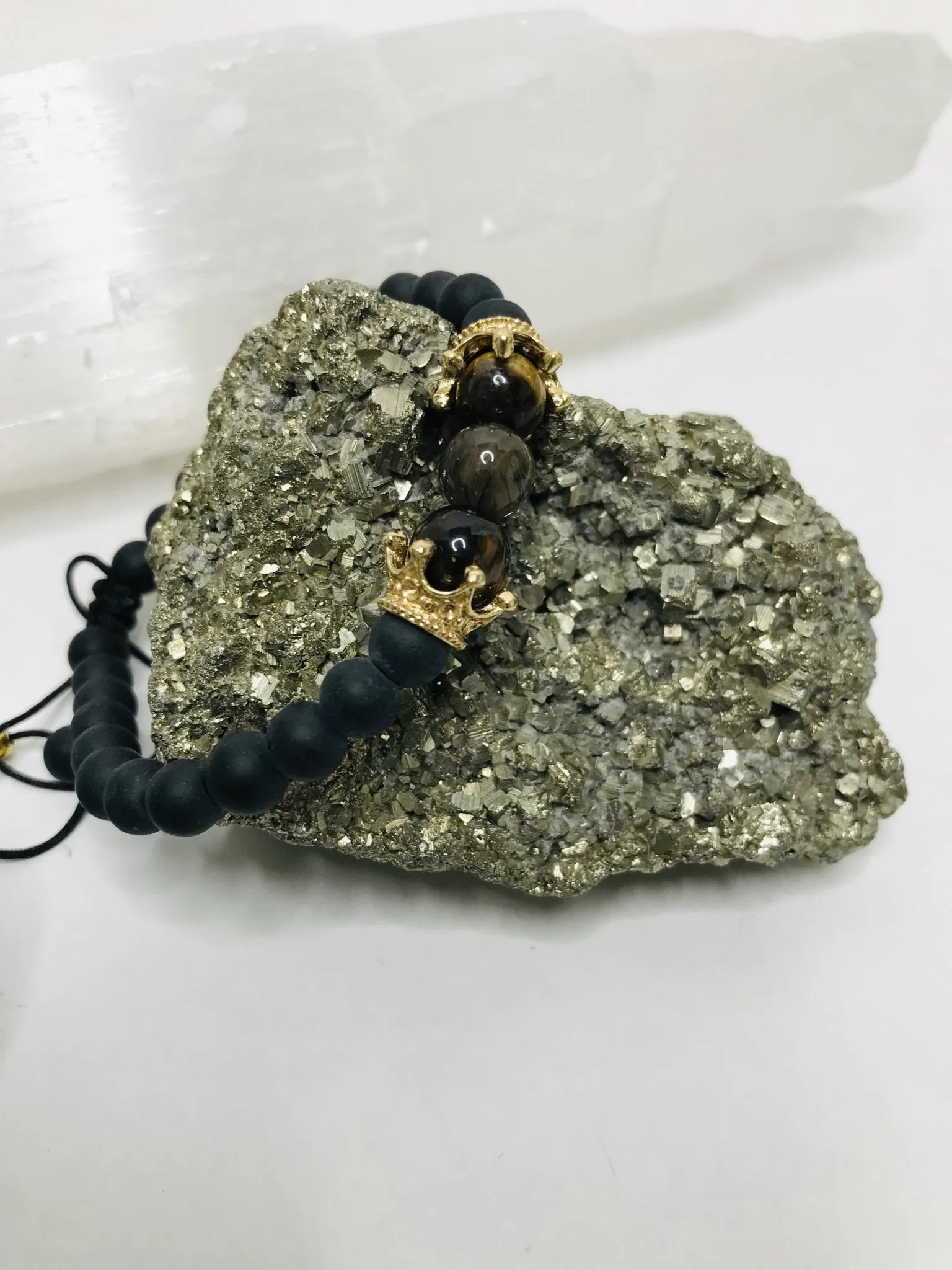 Tigers Eye Macrame Black Lava Bracelet Men or Woman   Black String Macrame Adjustable  Good luck Bracelet Evil Eye Protection