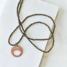 Tigers Eye with Hand Cut Lotus & White Topaz Charm