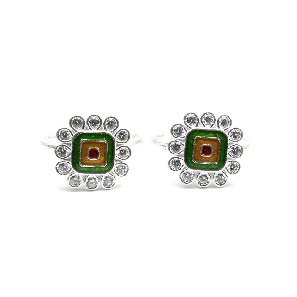 Traditional Ethnic Real 925 Silver Indian Style Women White CZ Toe Ring Pair