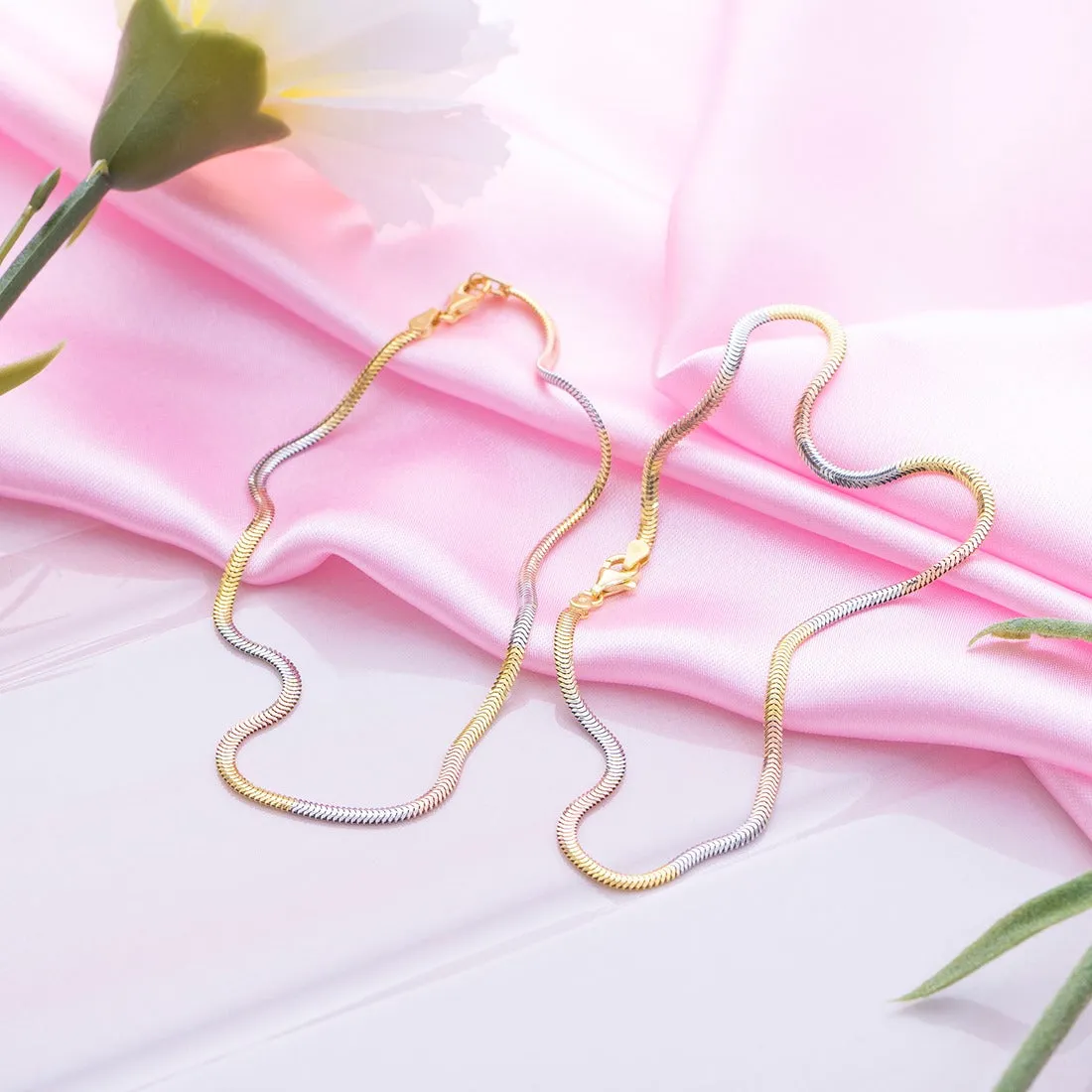 Triple Harmony Triple Tone Plated 925 Sterling Silver Snake Chain Anklet