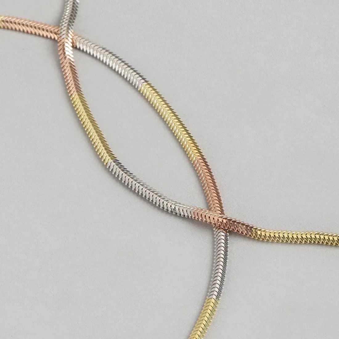 Triple Harmony Triple Tone Plated 925 Sterling Silver Snake Chain Anklet