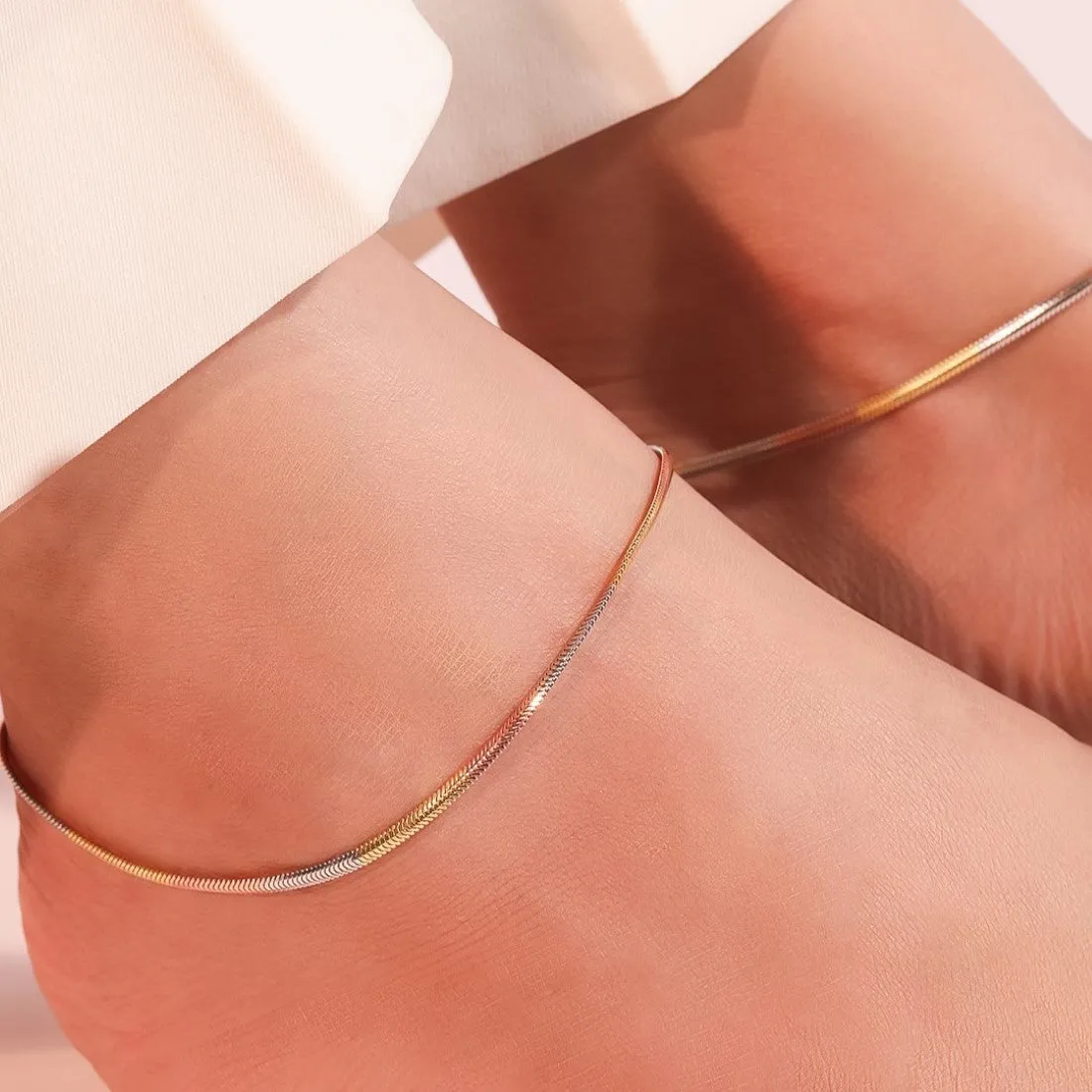 Triple Harmony Triple Tone Plated 925 Sterling Silver Snake Chain Anklet