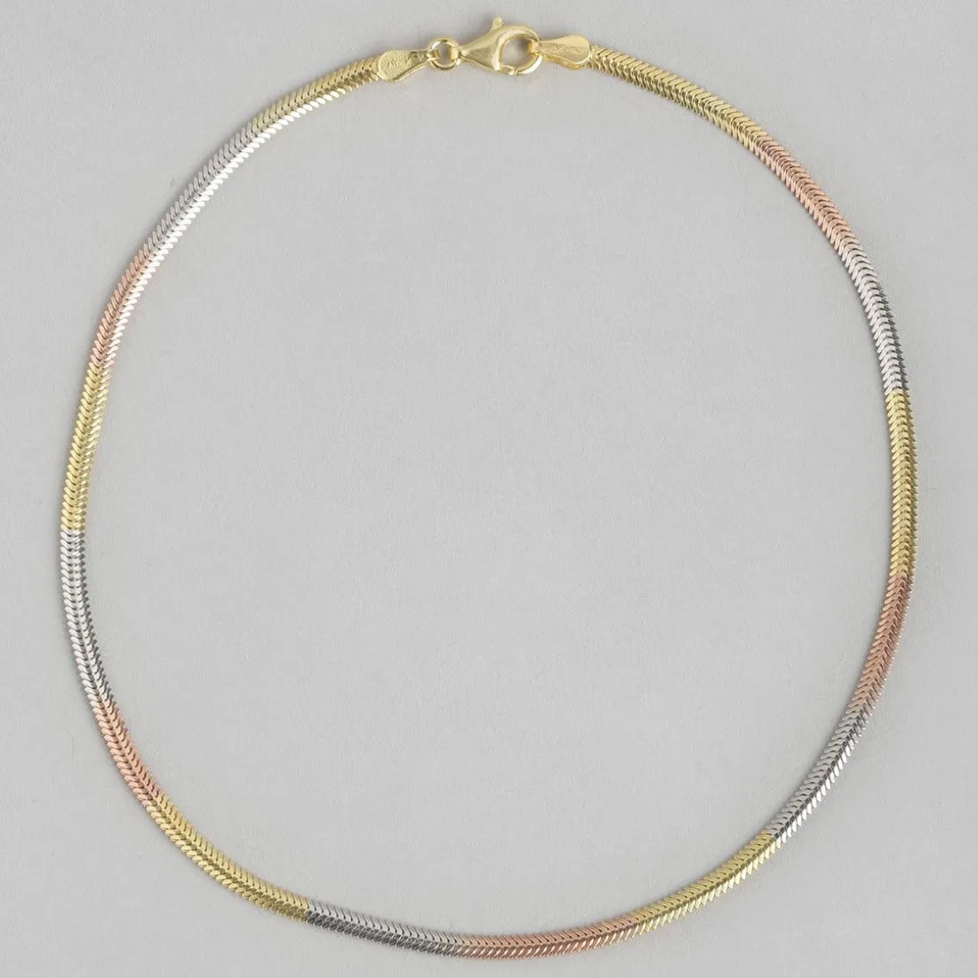 Triple Harmony Triple Tone Plated 925 Sterling Silver Snake Chain Anklet