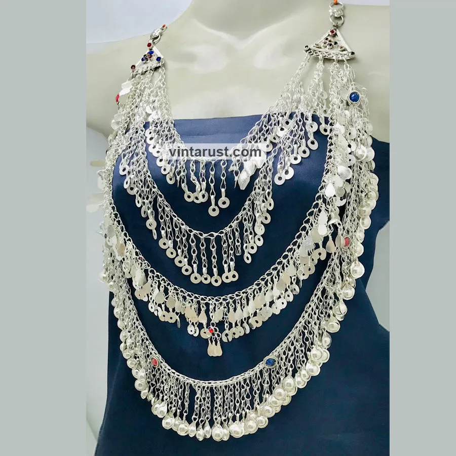 Unique Multi Layered Silver Kuchi Necklace