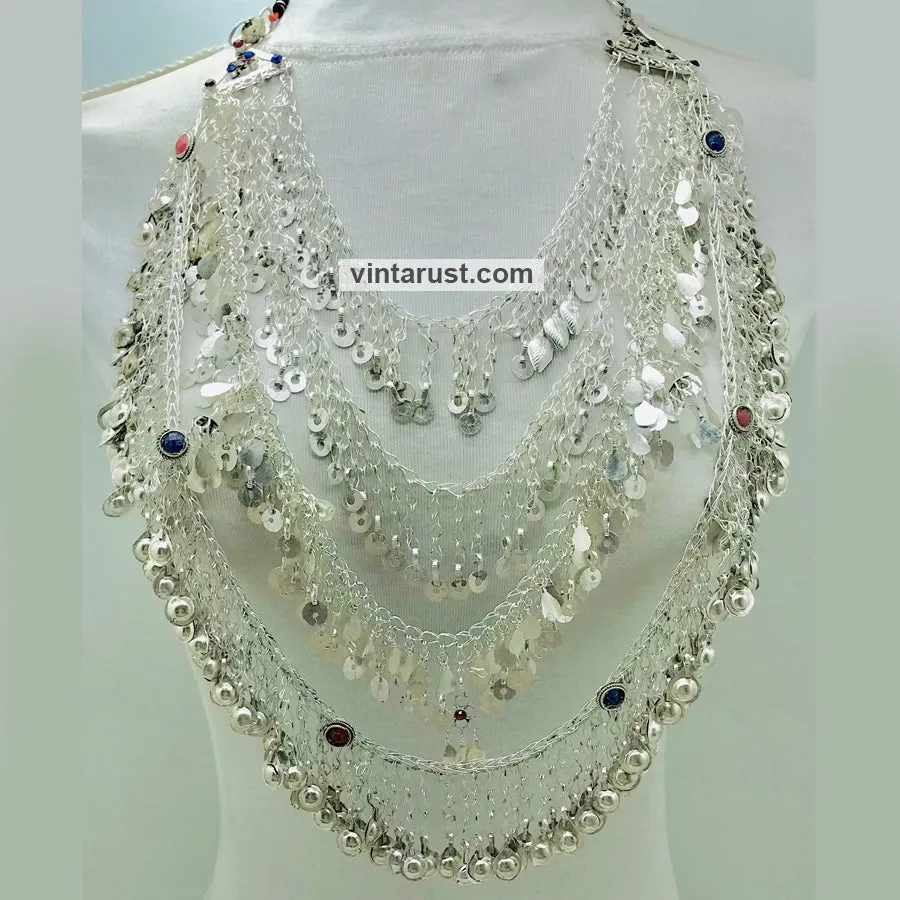 Unique Multi Layered Silver Kuchi Necklace