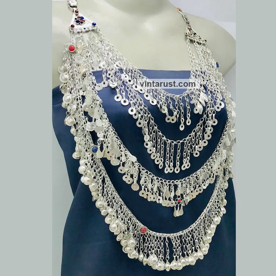 Unique Multi Layered Silver Kuchi Necklace
