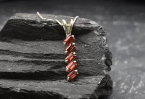 Vertical Garnet Necklace - Red Baguette Pendant - Silver Garnet Necklace