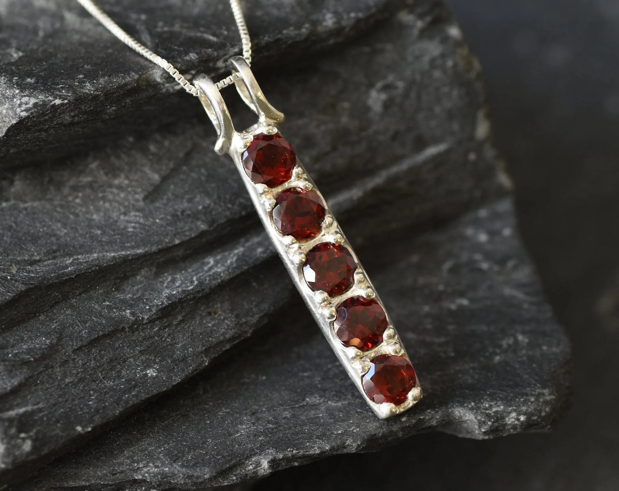 Vertical Garnet Pendant - Natural Garnet Necklace - January Birthstone Necklace