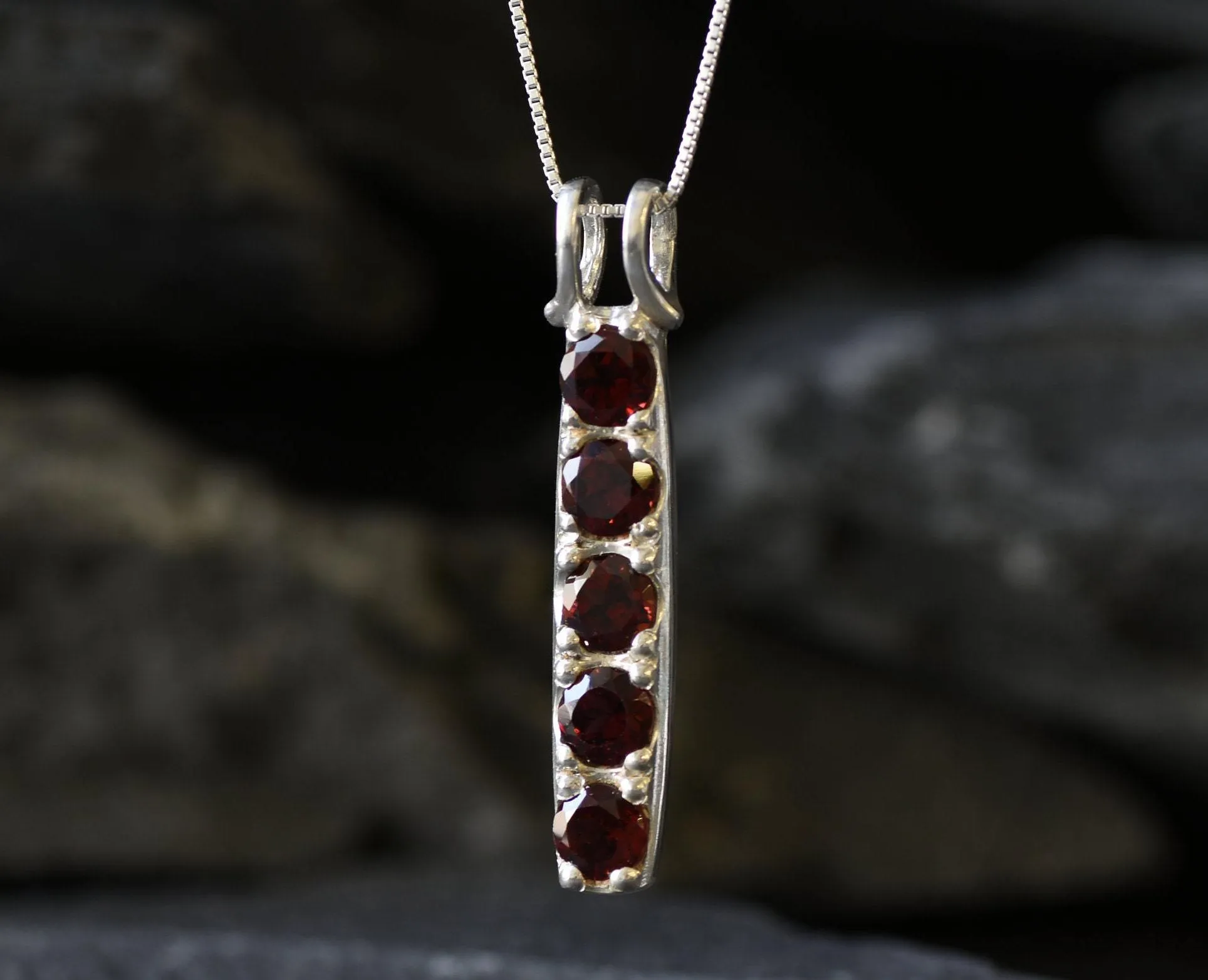 Vertical Garnet Pendant - Natural Garnet Necklace - January Birthstone Necklace