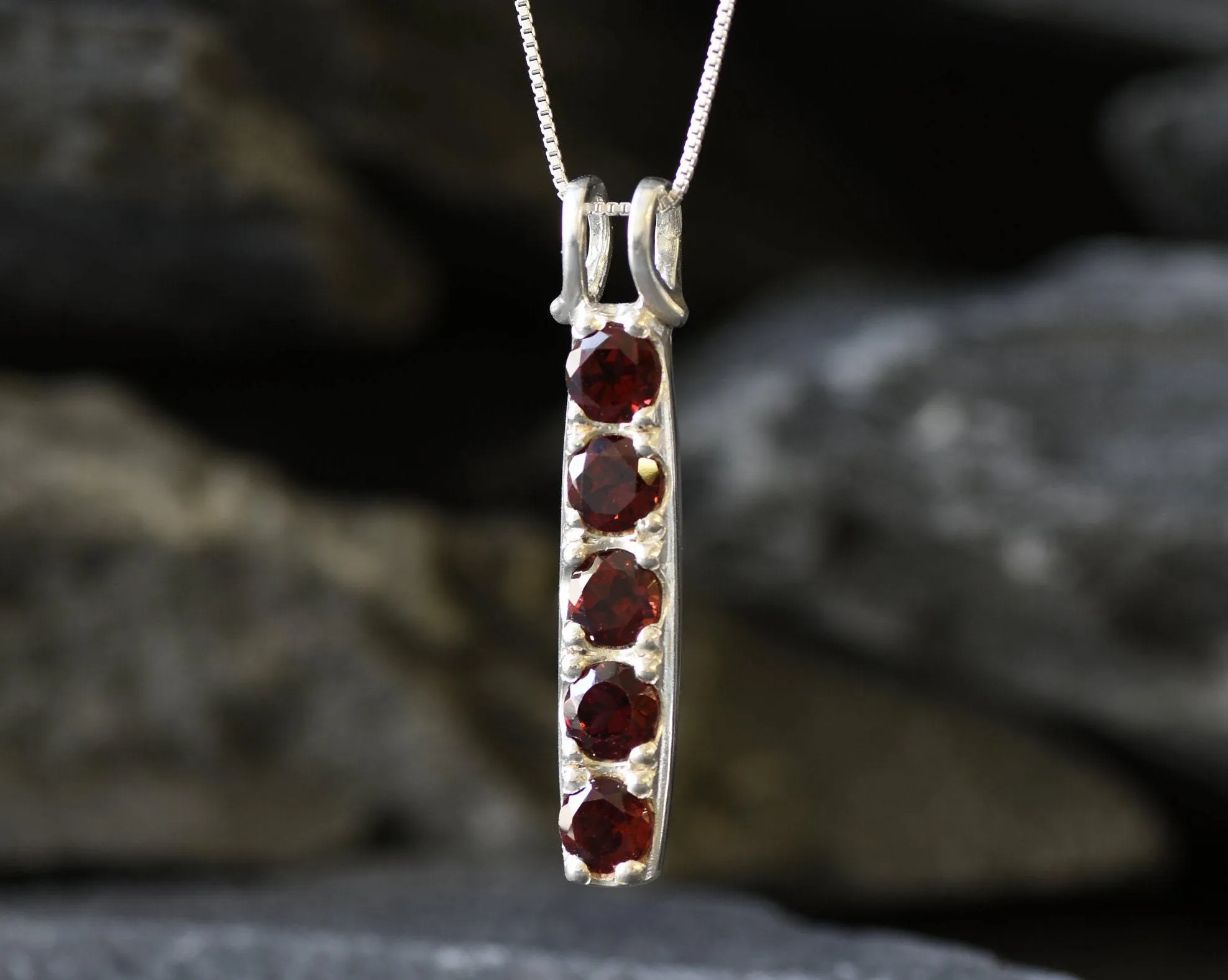 Vertical Garnet Pendant - Natural Garnet Necklace - January Birthstone Necklace