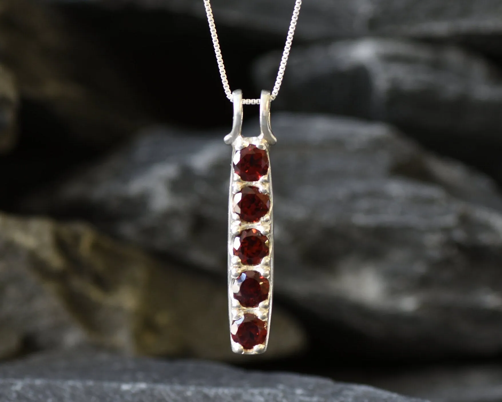 Vertical Garnet Pendant - Natural Garnet Necklace - January Birthstone Necklace