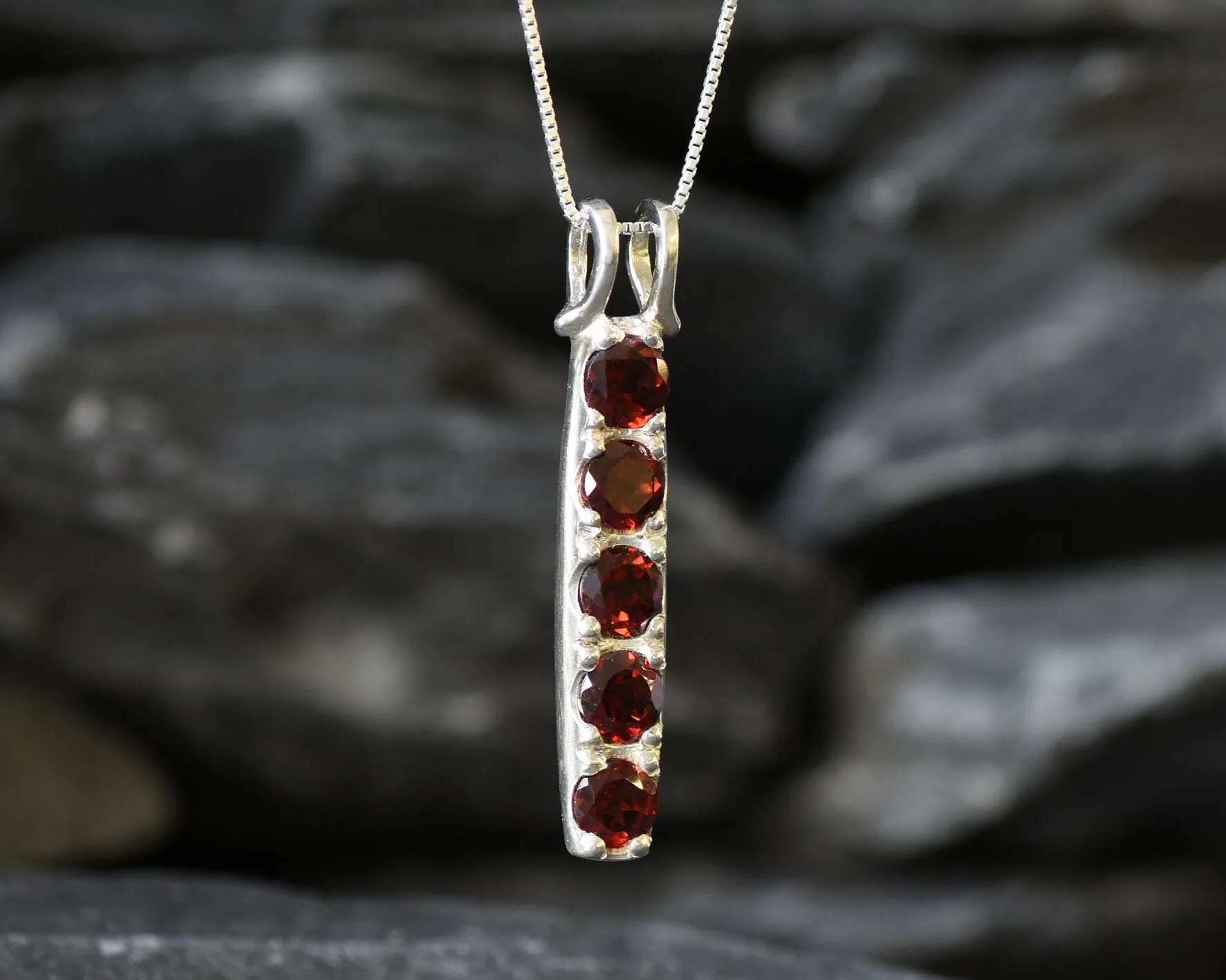 Vertical Garnet Pendant - Natural Garnet Necklace - January Birthstone Necklace