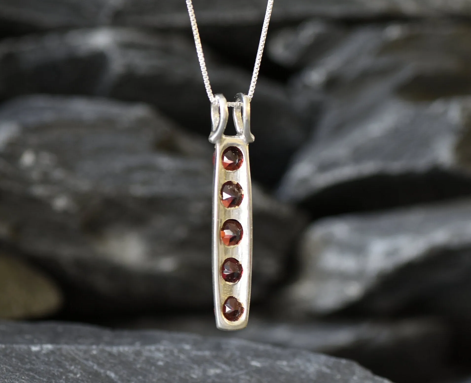 Vertical Garnet Pendant - Natural Garnet Necklace - January Birthstone Necklace