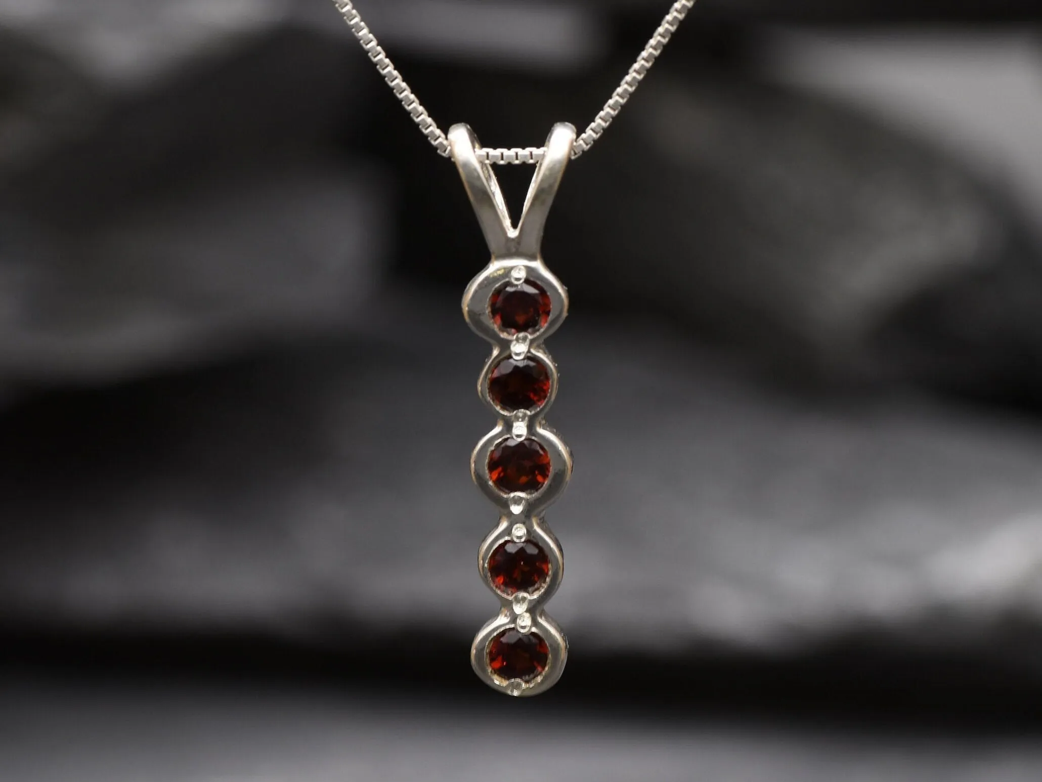 Vertical Garnet Pendant - Natural Garnet Necklace - Red Bubble Pendant