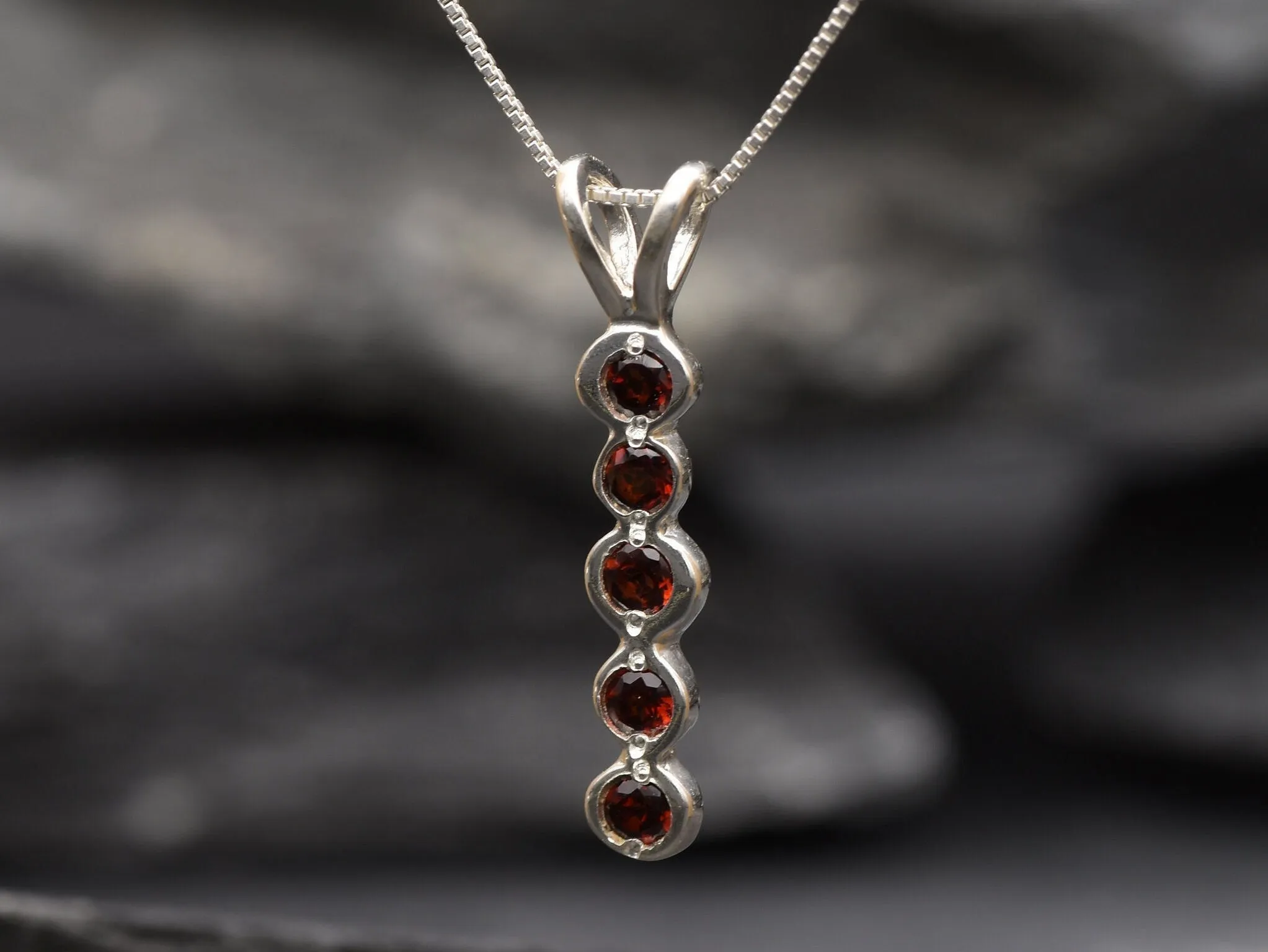 Vertical Garnet Pendant - Natural Garnet Necklace - Red Bubble Pendant