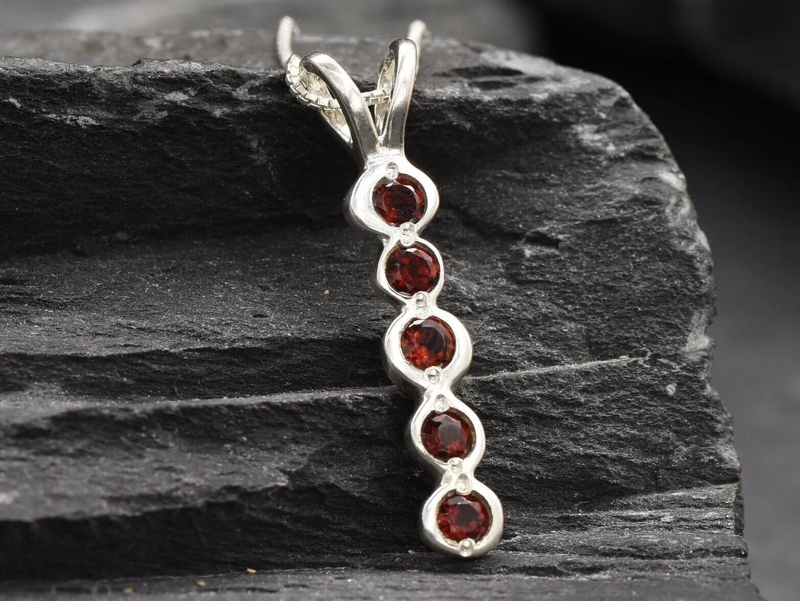 Vertical Garnet Pendant - Natural Garnet Necklace - Red Bubble Pendant