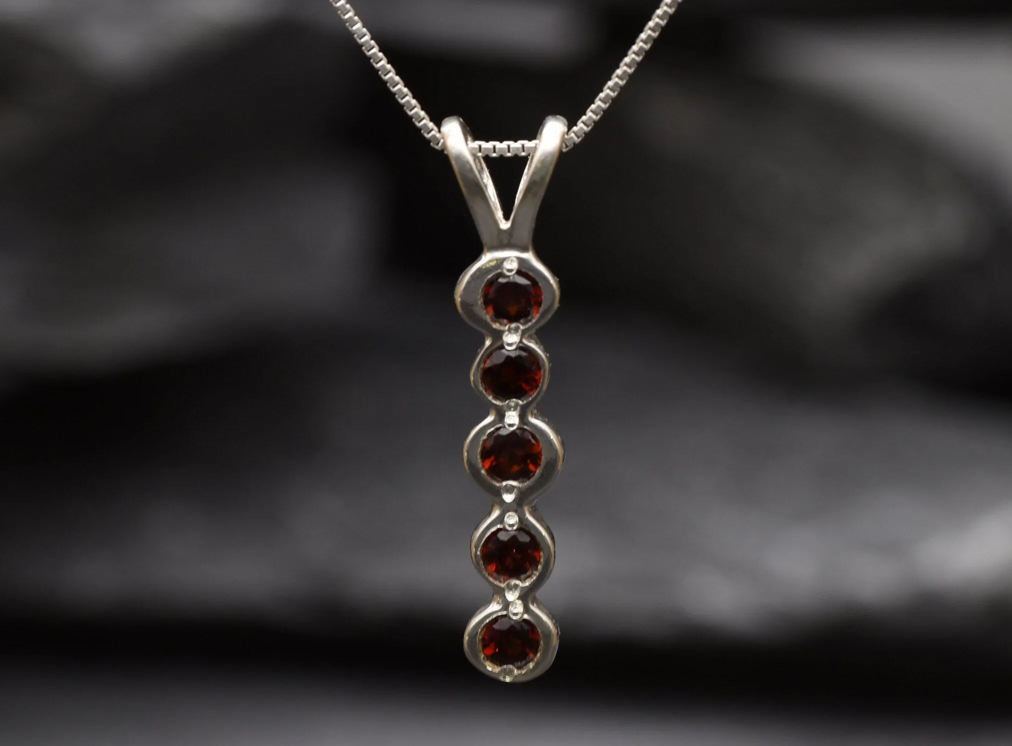 Vertical Garnet Pendant - Natural Garnet Necklace - Red Bubble Pendant