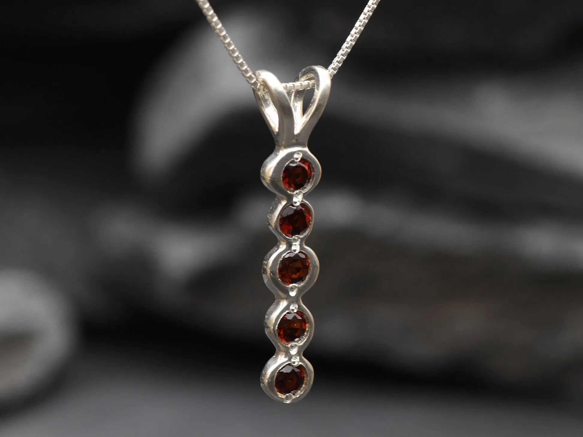 Vertical Garnet Pendant - Natural Garnet Necklace - Red Bubble Pendant
