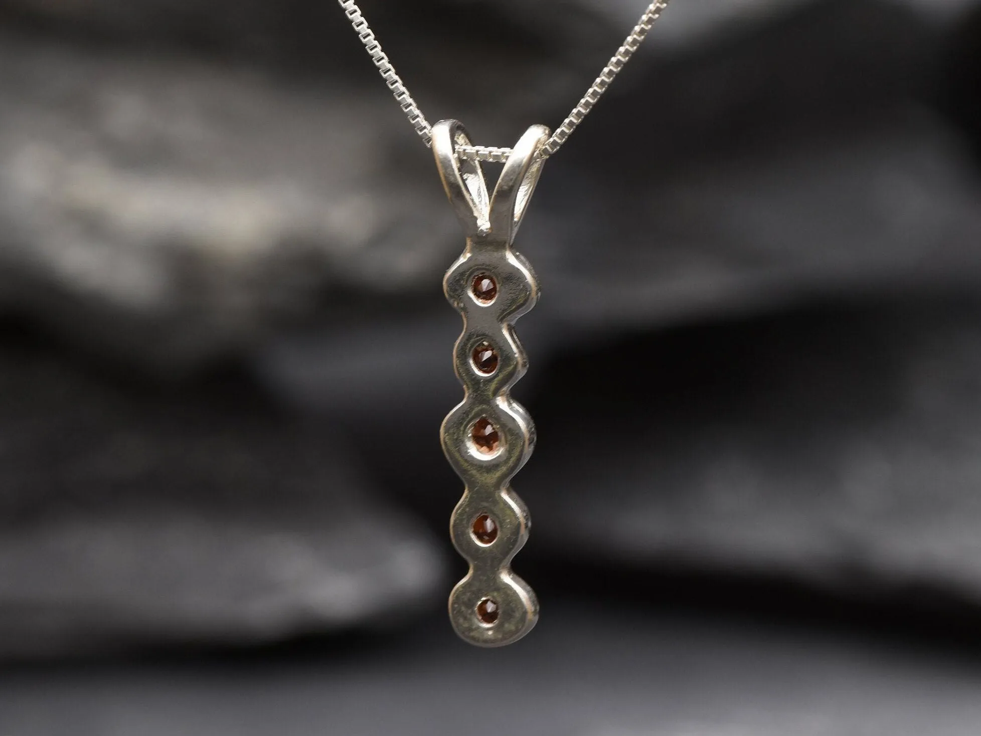 Vertical Garnet Pendant - Natural Garnet Necklace - Red Bubble Pendant