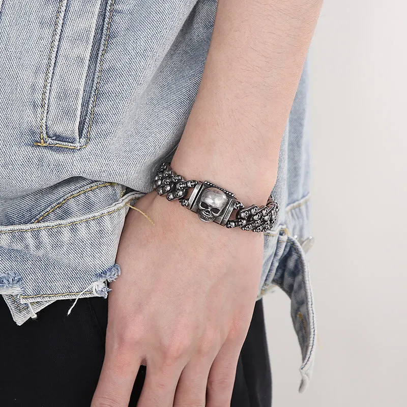 Vibrant Retro Skull Titanium Steel Men's Bracelet for Bold Style