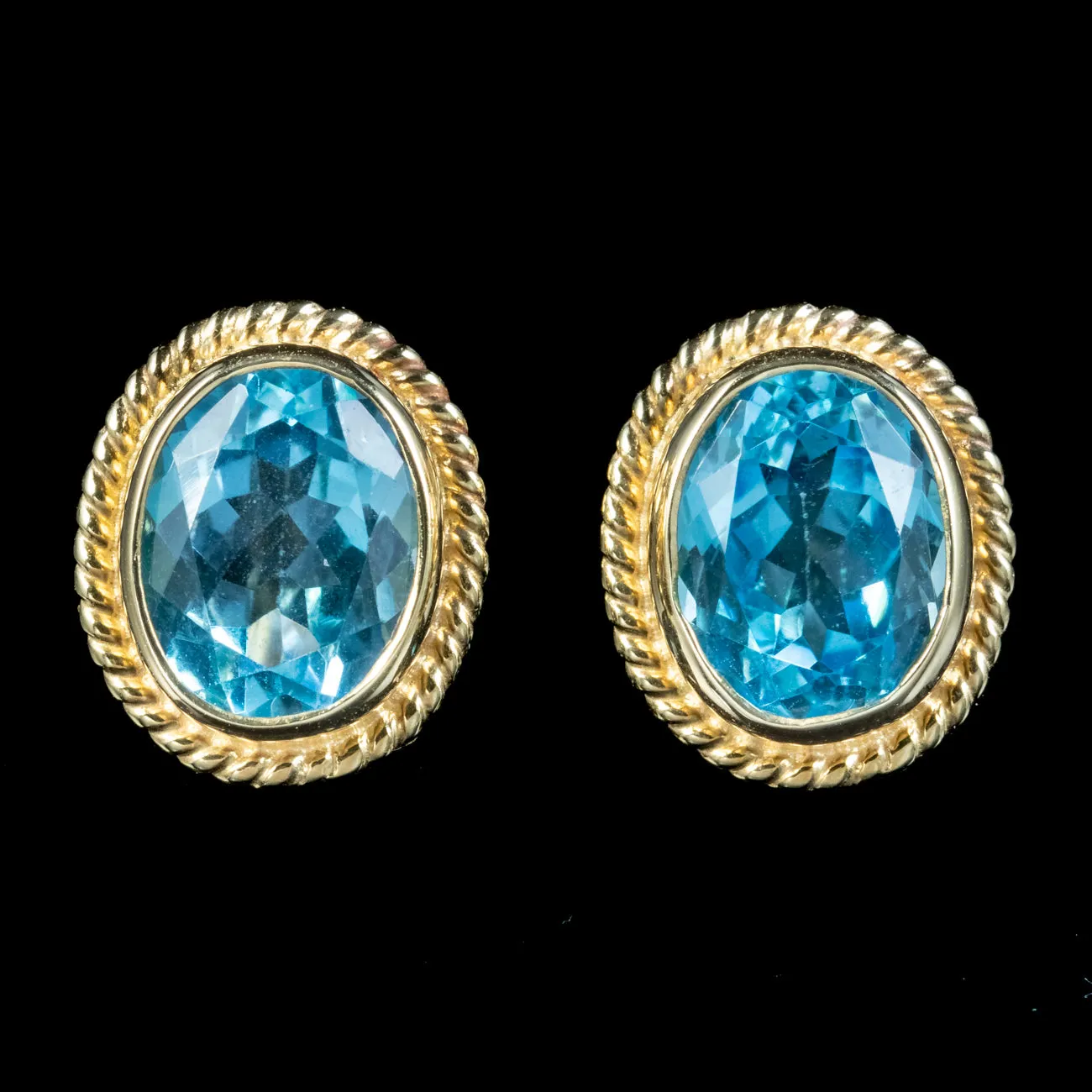Victorian Style Blue Topaz Stud Earrings 9ct Gold