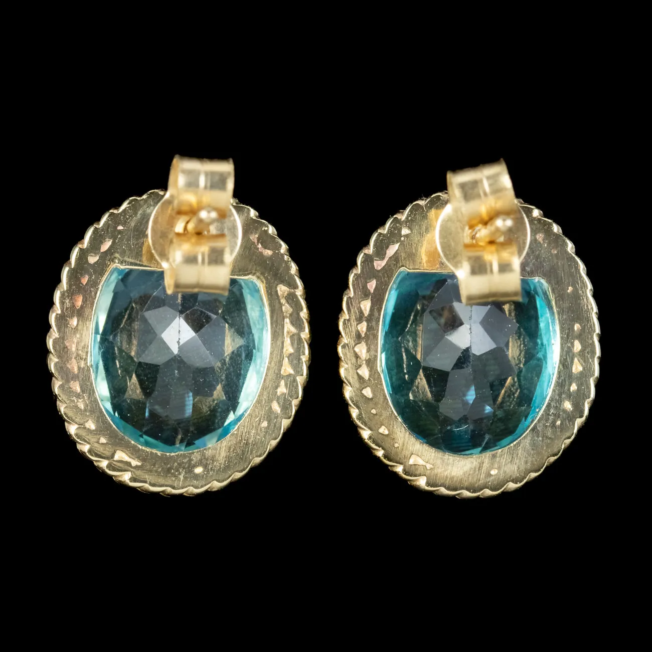 Victorian Style Blue Topaz Stud Earrings 9ct Gold