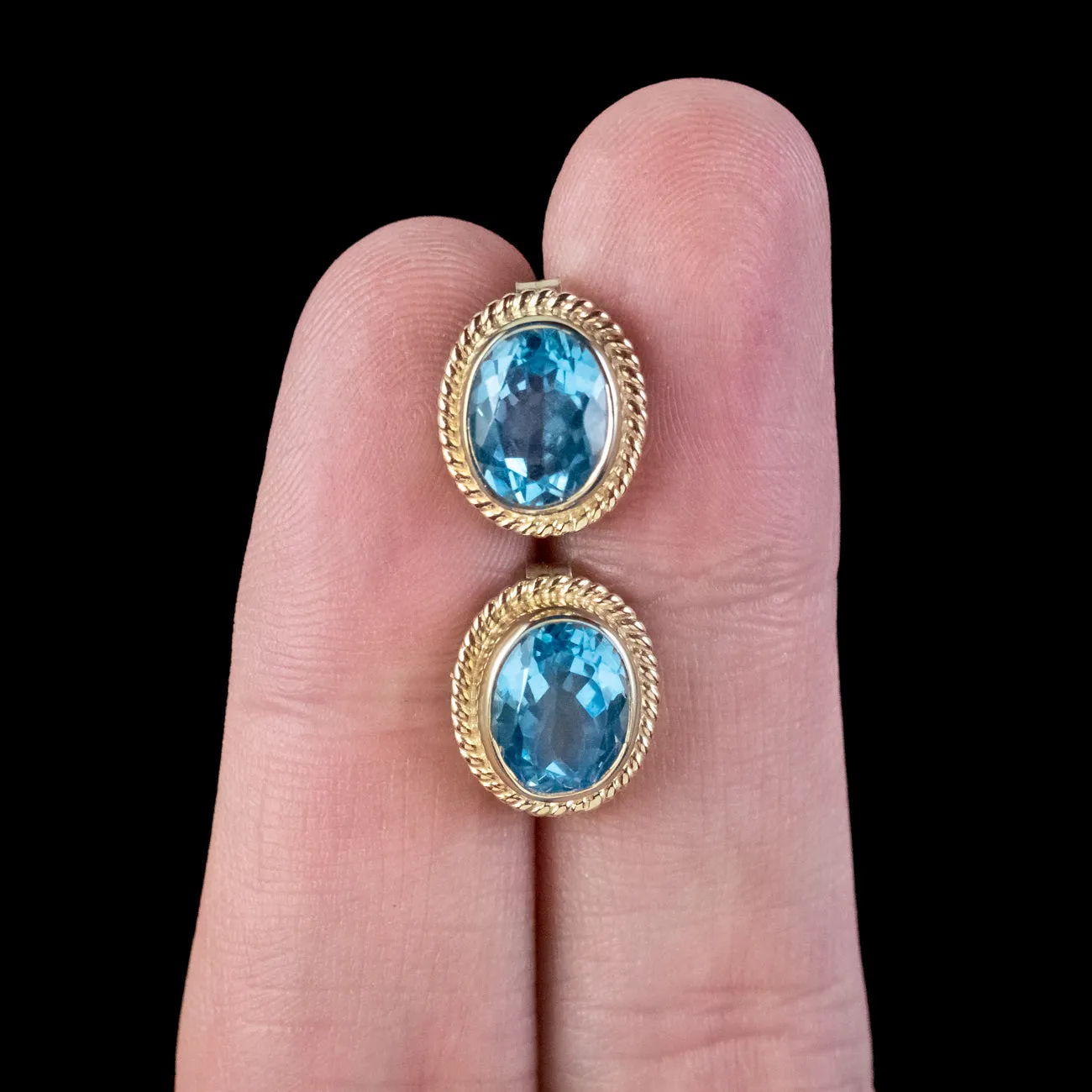 Victorian Style Blue Topaz Stud Earrings 9ct Gold