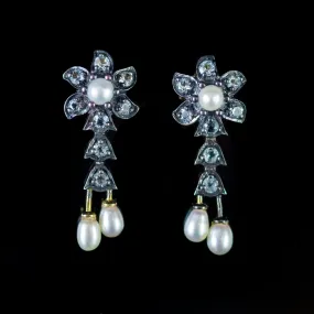 Victorian Style Pearl Stud Earrings White Topaz 18ct Gold On Silver