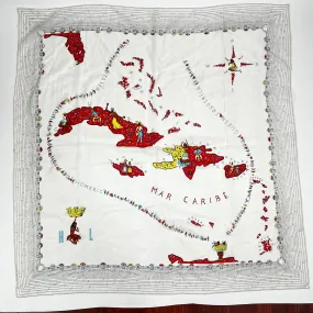 Vintage Caribbean Sea Silk Souvenir Scarf 35"