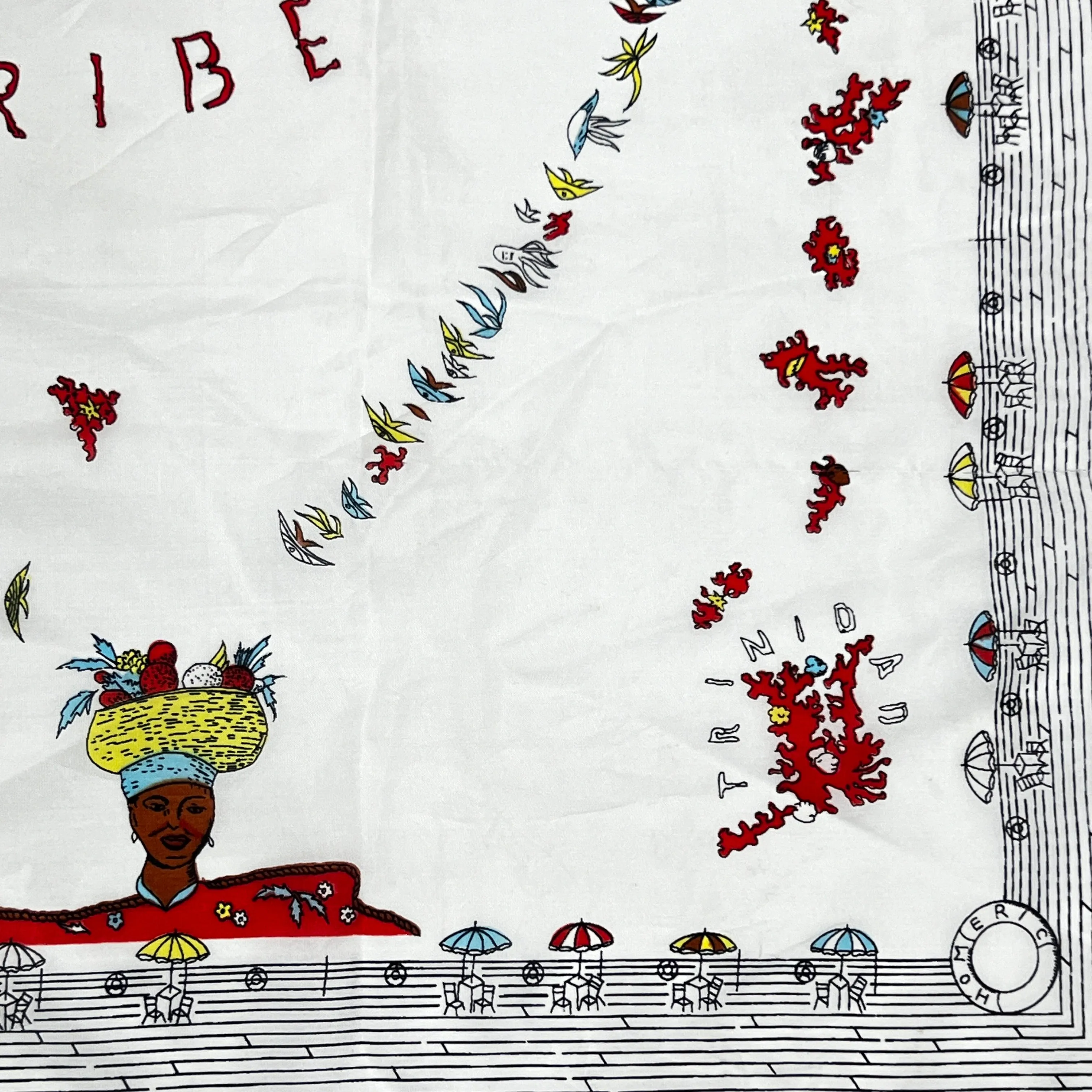 Vintage Caribbean Sea Silk Souvenir Scarf 35"