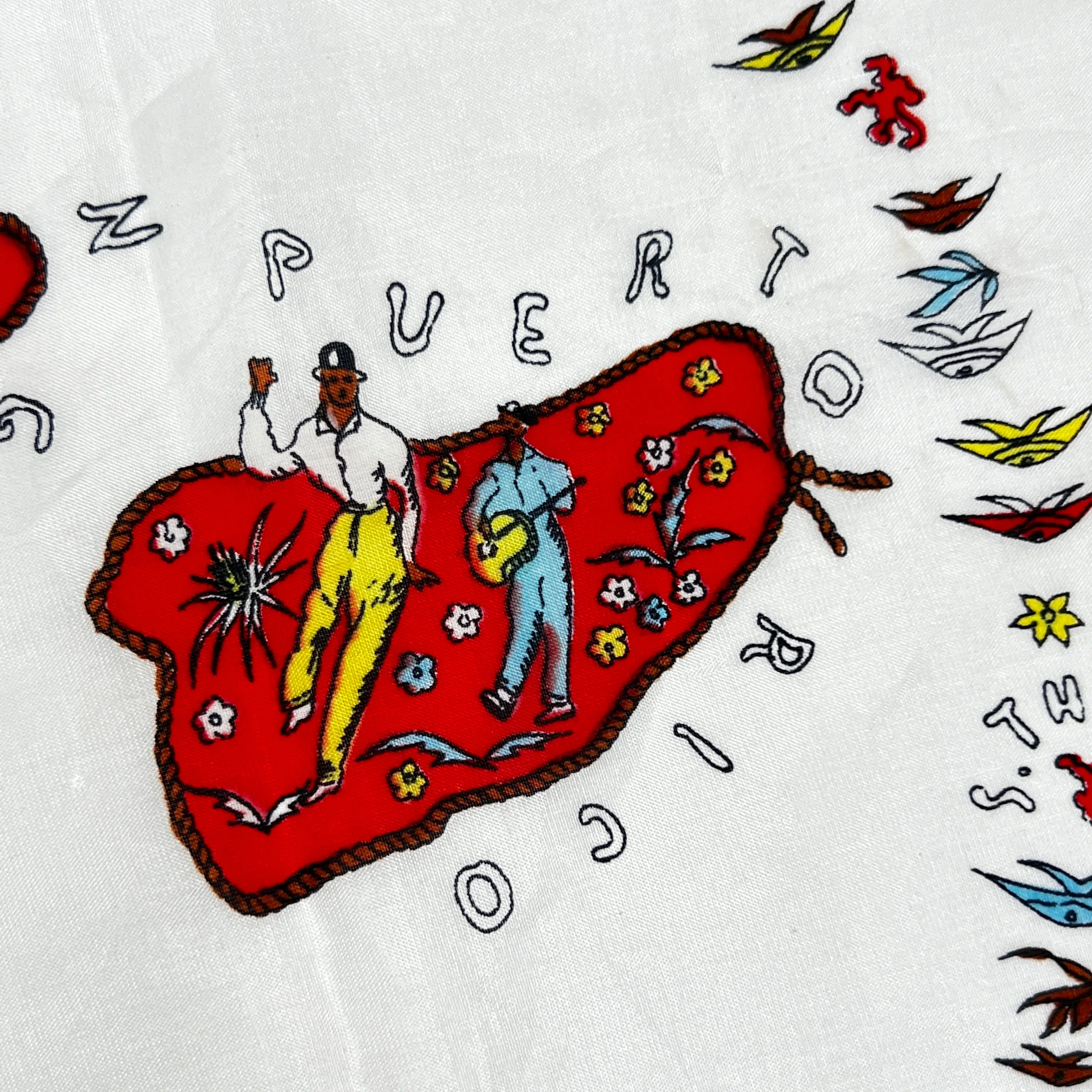 Vintage Caribbean Sea Silk Souvenir Scarf 35"