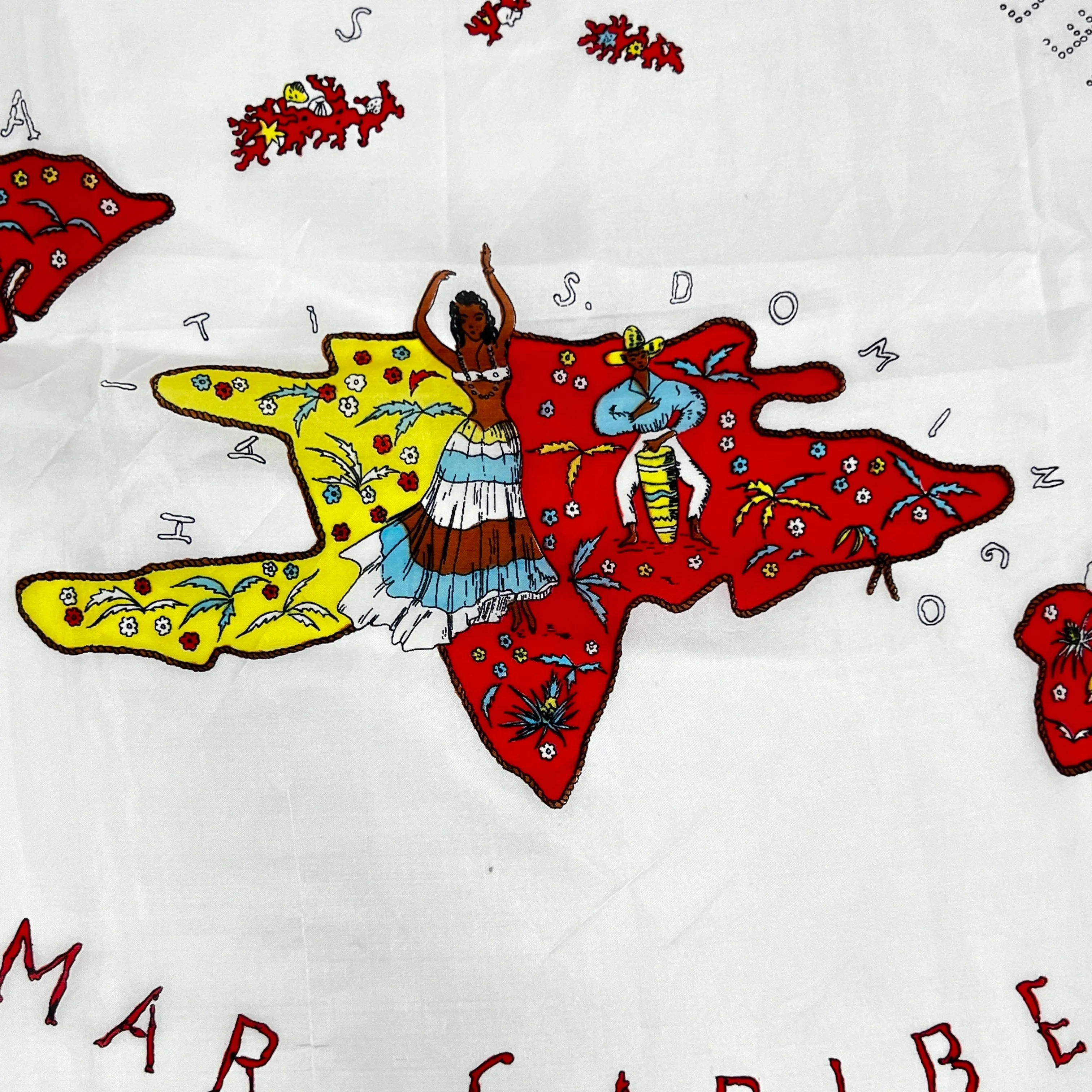 Vintage Caribbean Sea Silk Souvenir Scarf 35"