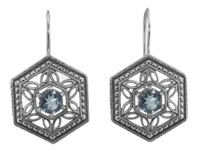 Vintage Inspired Hexagonal London Blue Topaz Earrings