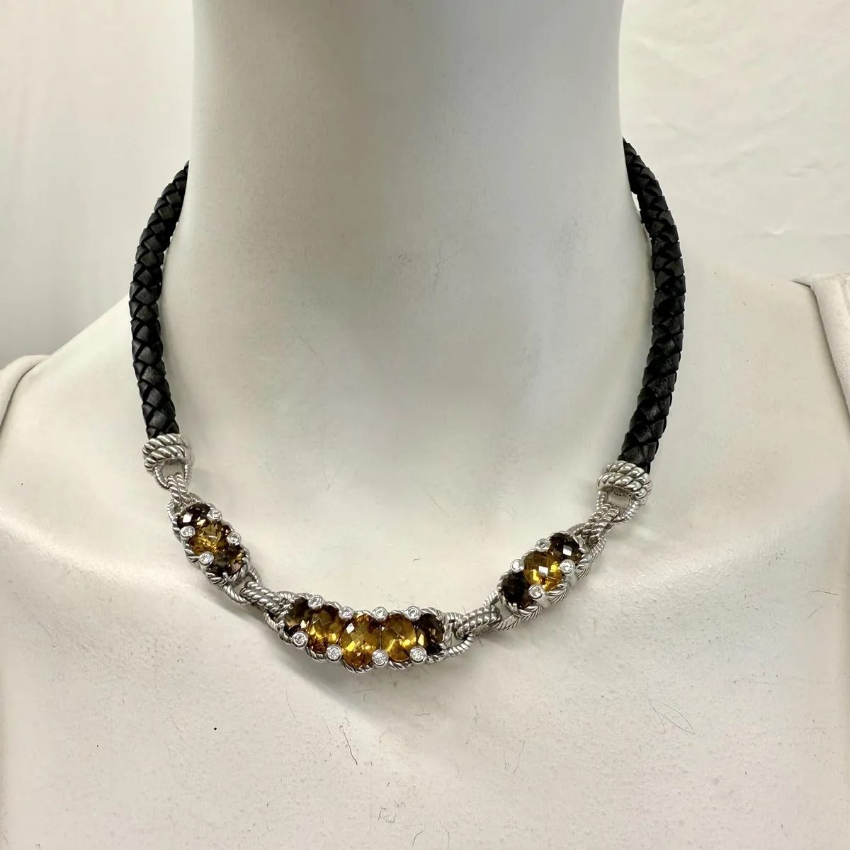 Vintage Judith Ripka Braided Cord Necklace with Citrine