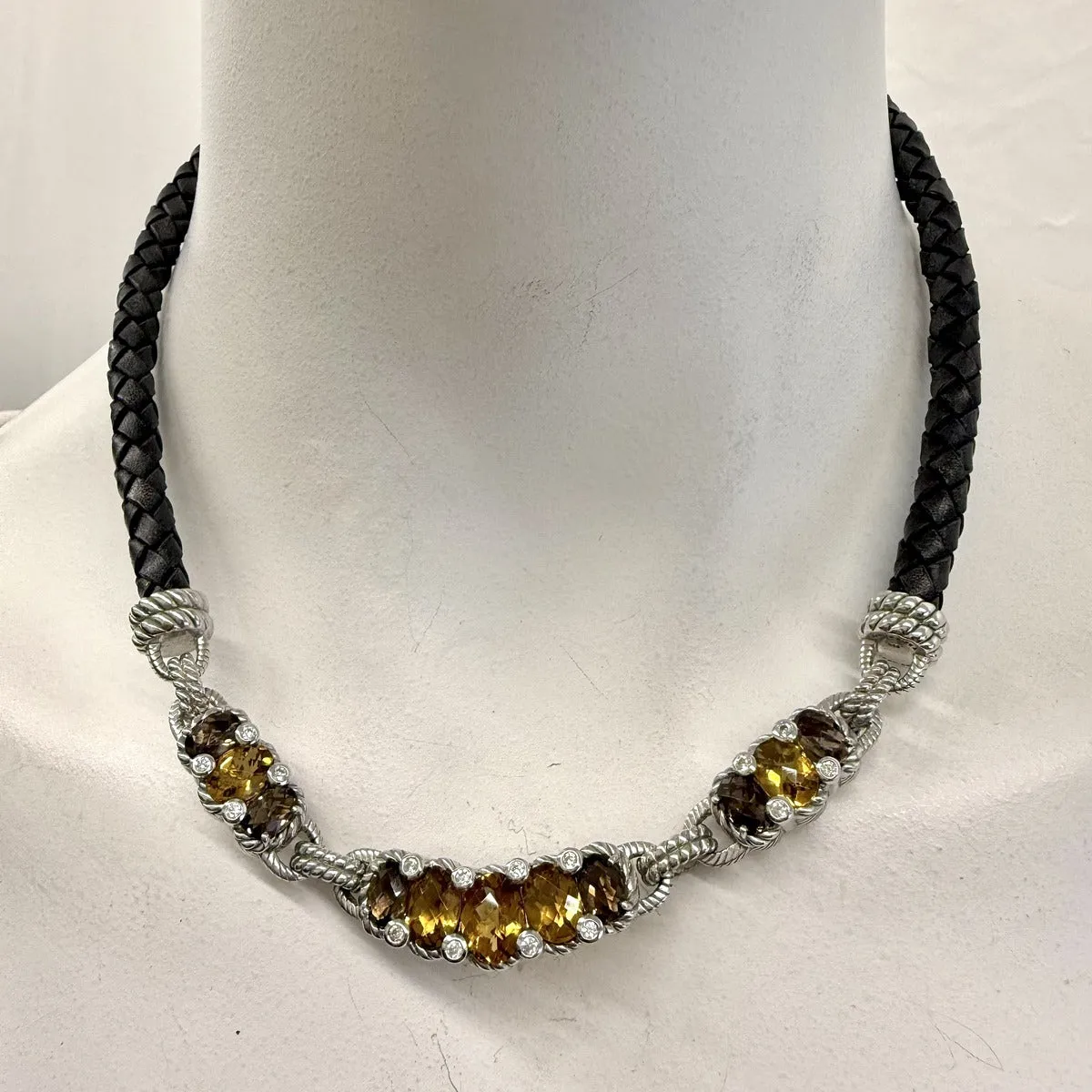 Vintage Judith Ripka Braided Cord Necklace with Citrine