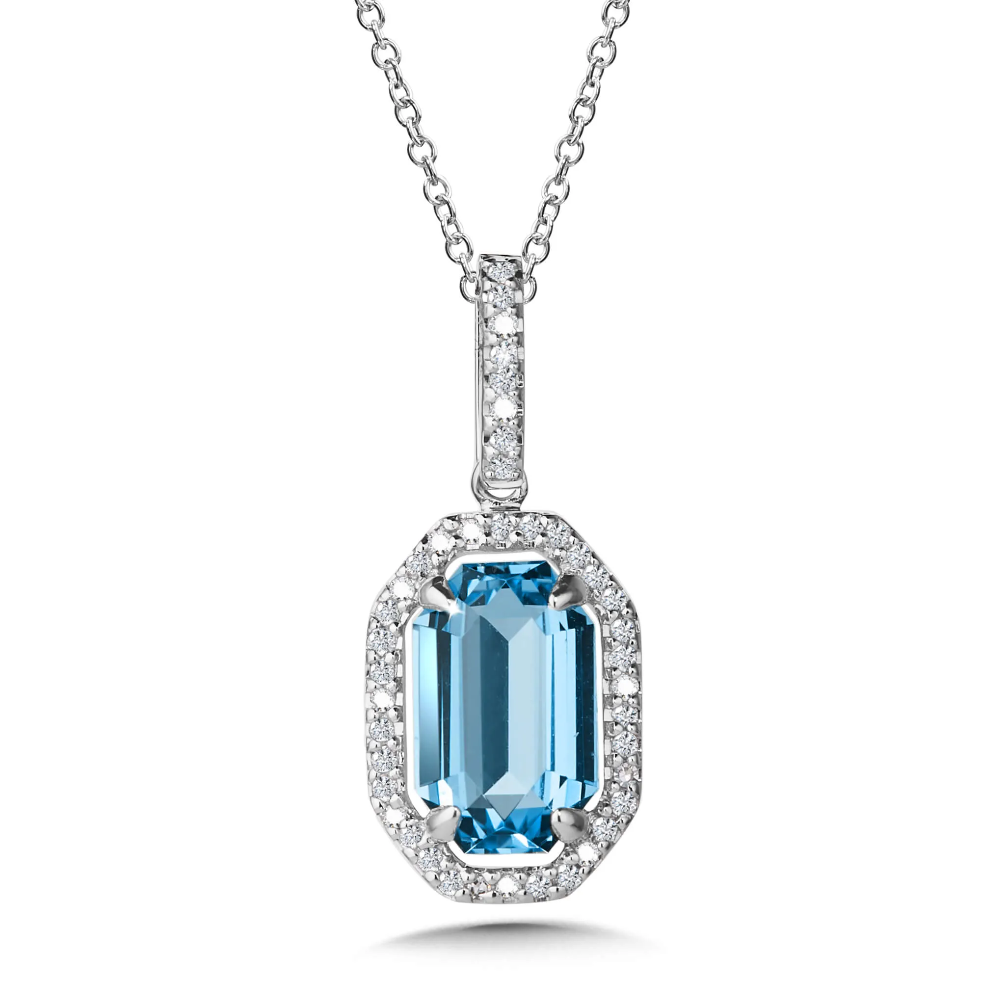 White Gold Blue Topaz and Diamond Pendant