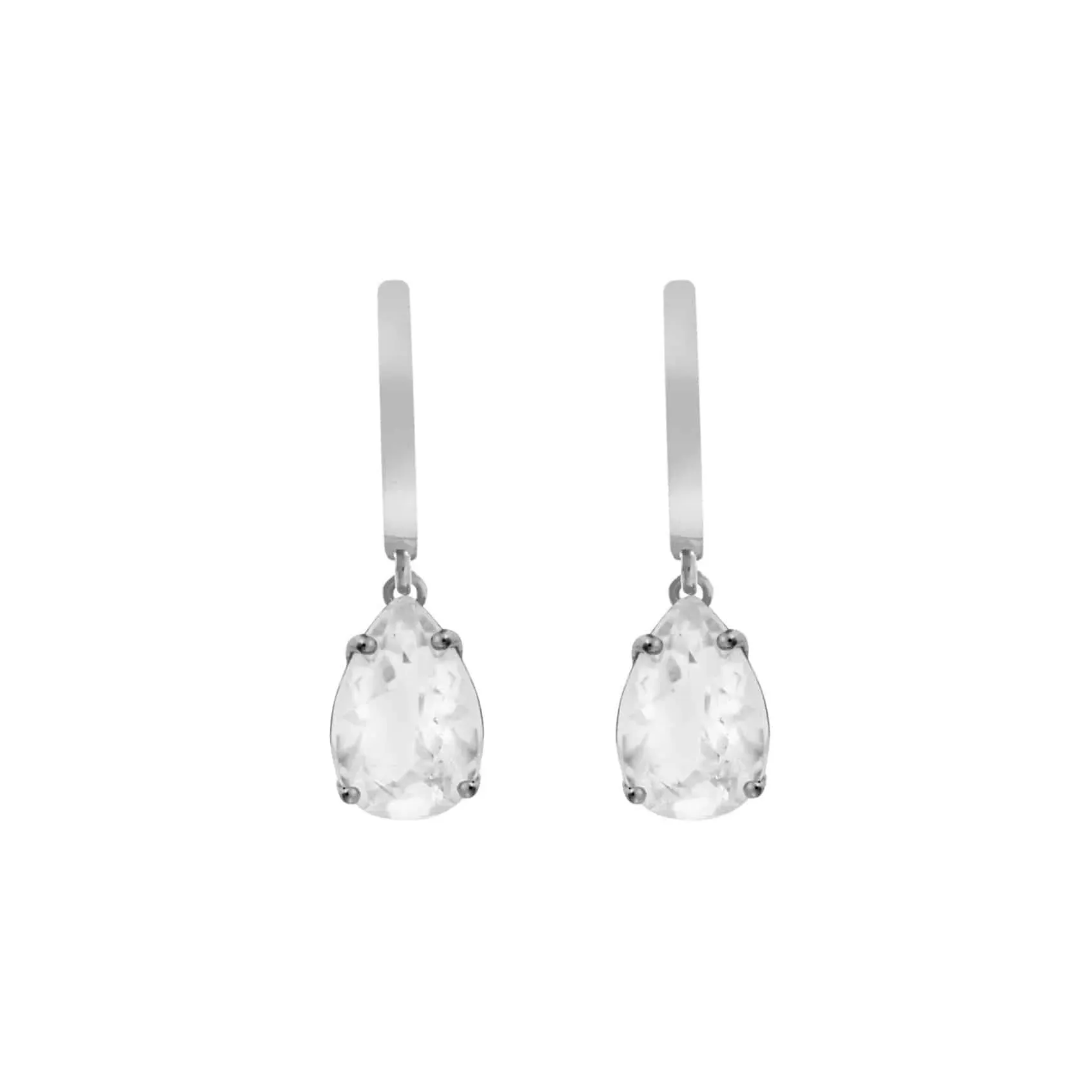White Topaz Pear Drop Hoops SLV