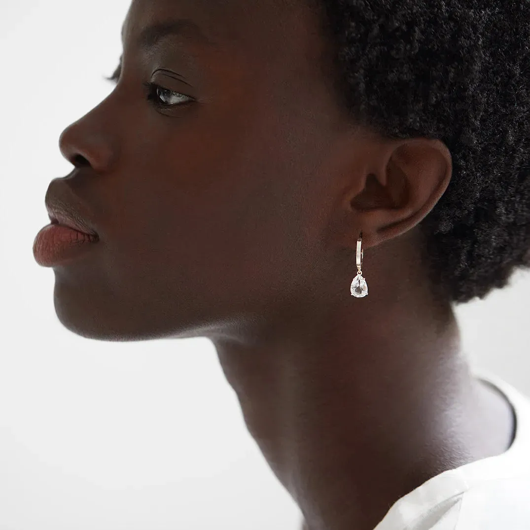 White Topaz Pear Drop Hoops SLV