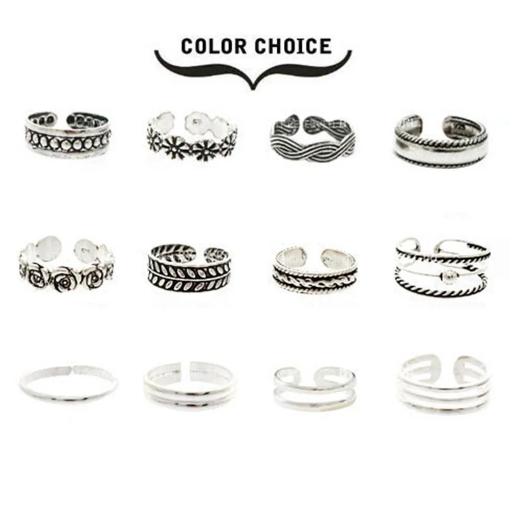 XIUFEN 2018 New Ring Sets Fashion Simple Retro Carved Flower Toe/Foot Finger Ring Women Jewelry