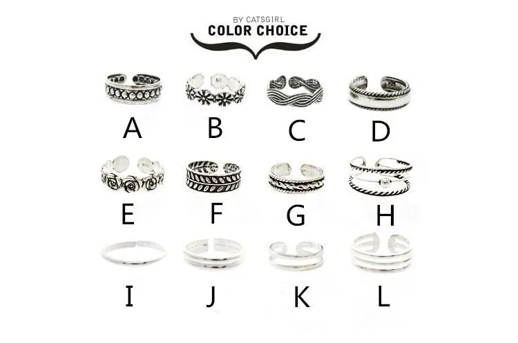XIUFEN 2018 New Ring Sets Fashion Simple Retro Carved Flower Toe/Foot Finger Ring Women Jewelry