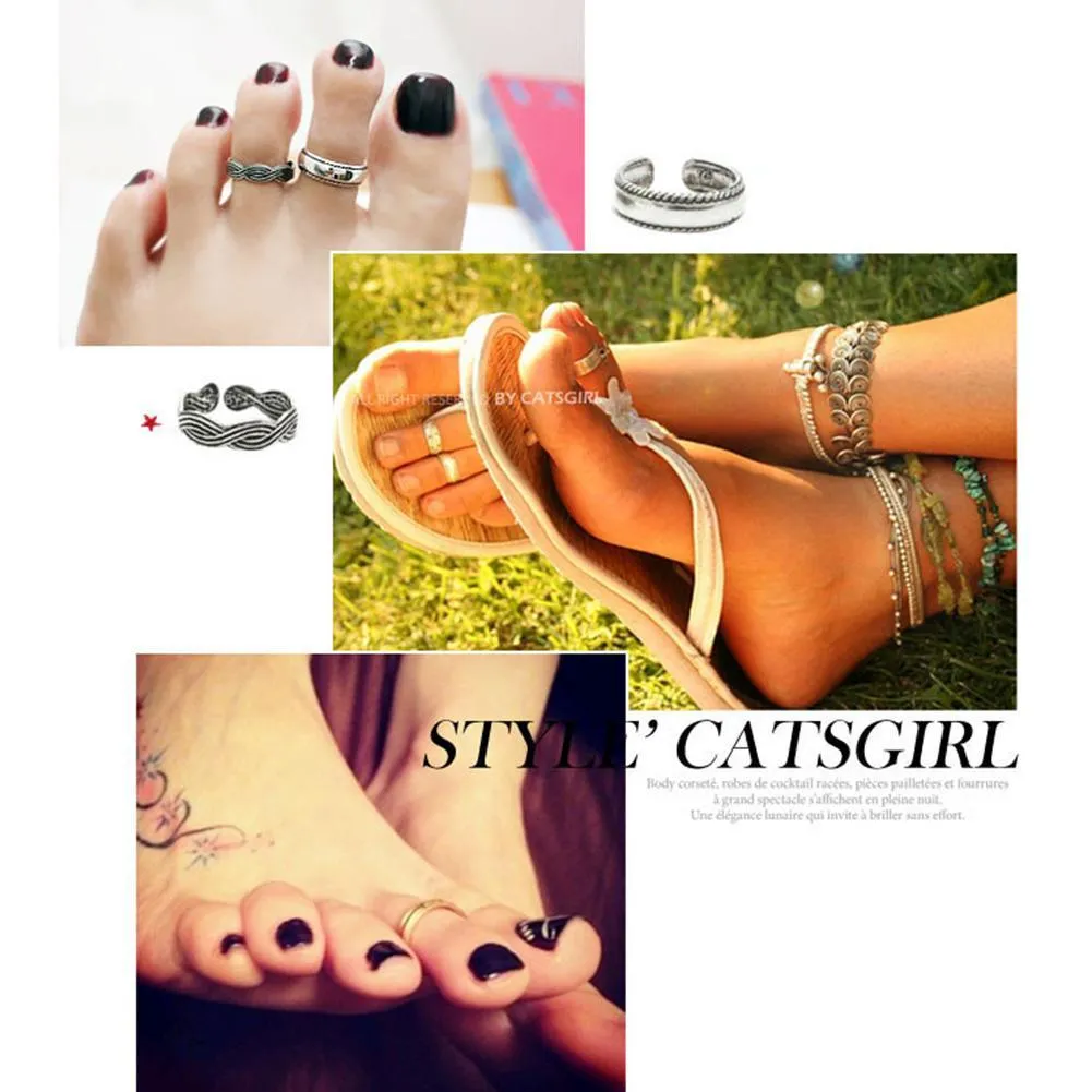 XIUFEN 2018 New Ring Sets Fashion Simple Retro Carved Flower Toe/Foot Finger Ring Women Jewelry
